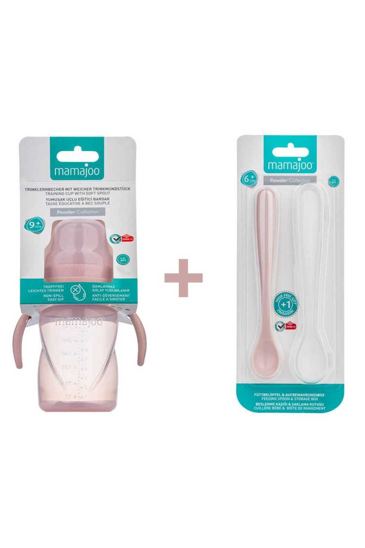 Mamajoo Antikolik Akıtmaz Alıştırma Bardağı 270 ml & İkili Ergonmik Beslenme Kaşığı - Powder Pink fotoğrafı 2 (önizleme)