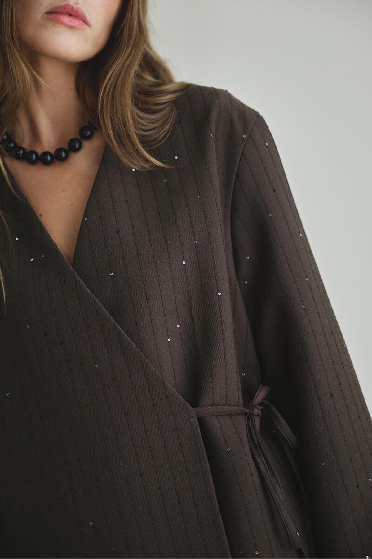 BE BLUE  KAHVERENGİ IŞILTILI KİMONO MONT - Görsel 3