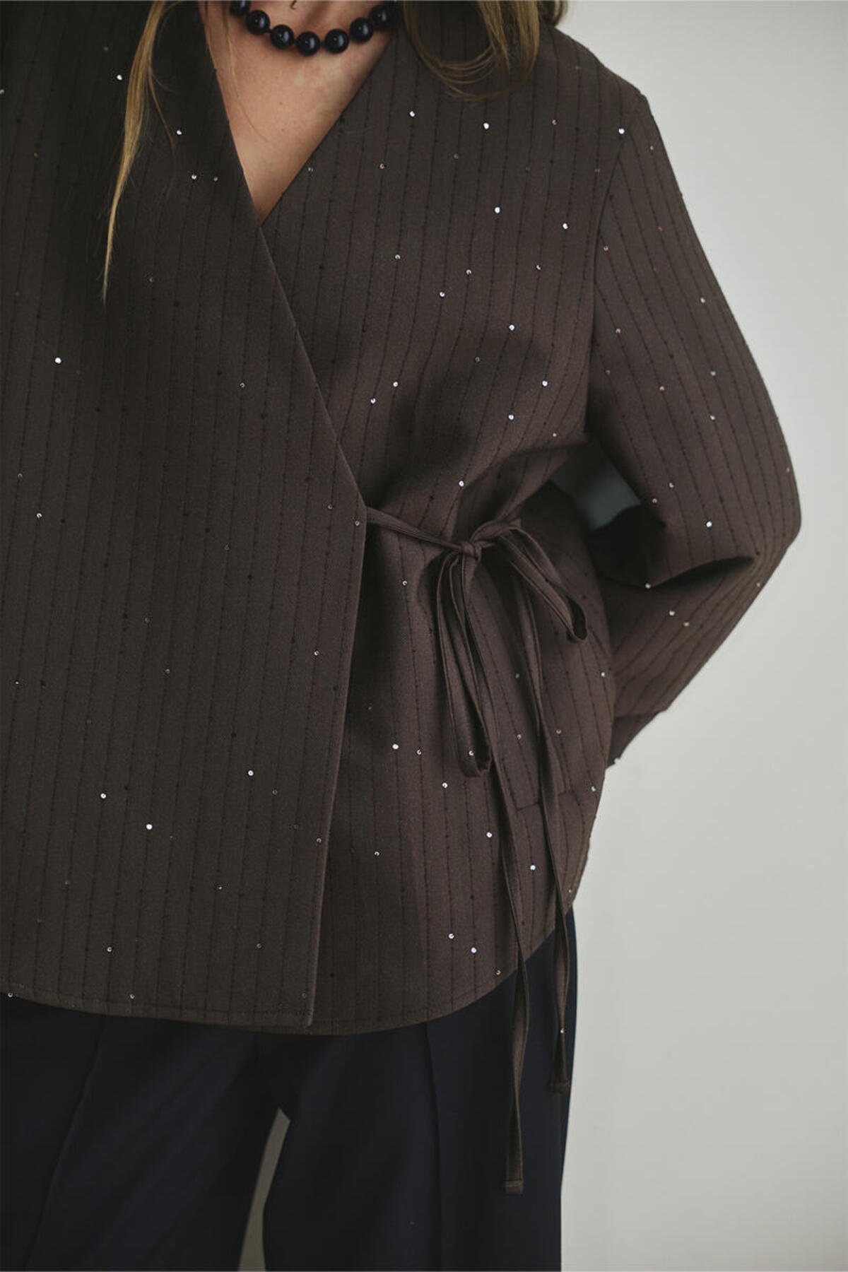 BE BLUE  KAHVERENGİ IŞILTILI KİMONO MONT - Görsel 4