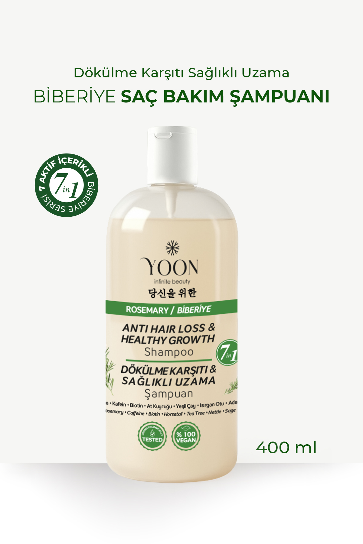 2'li Set Saç Dökülme Karşıtı, Sağlıklı Hızlı Saç Uzatma, 7 Aktifli Tuzsuz Biberiyeli Şampuan 2x400ml — RY-83535 — تصویر 4 از 8