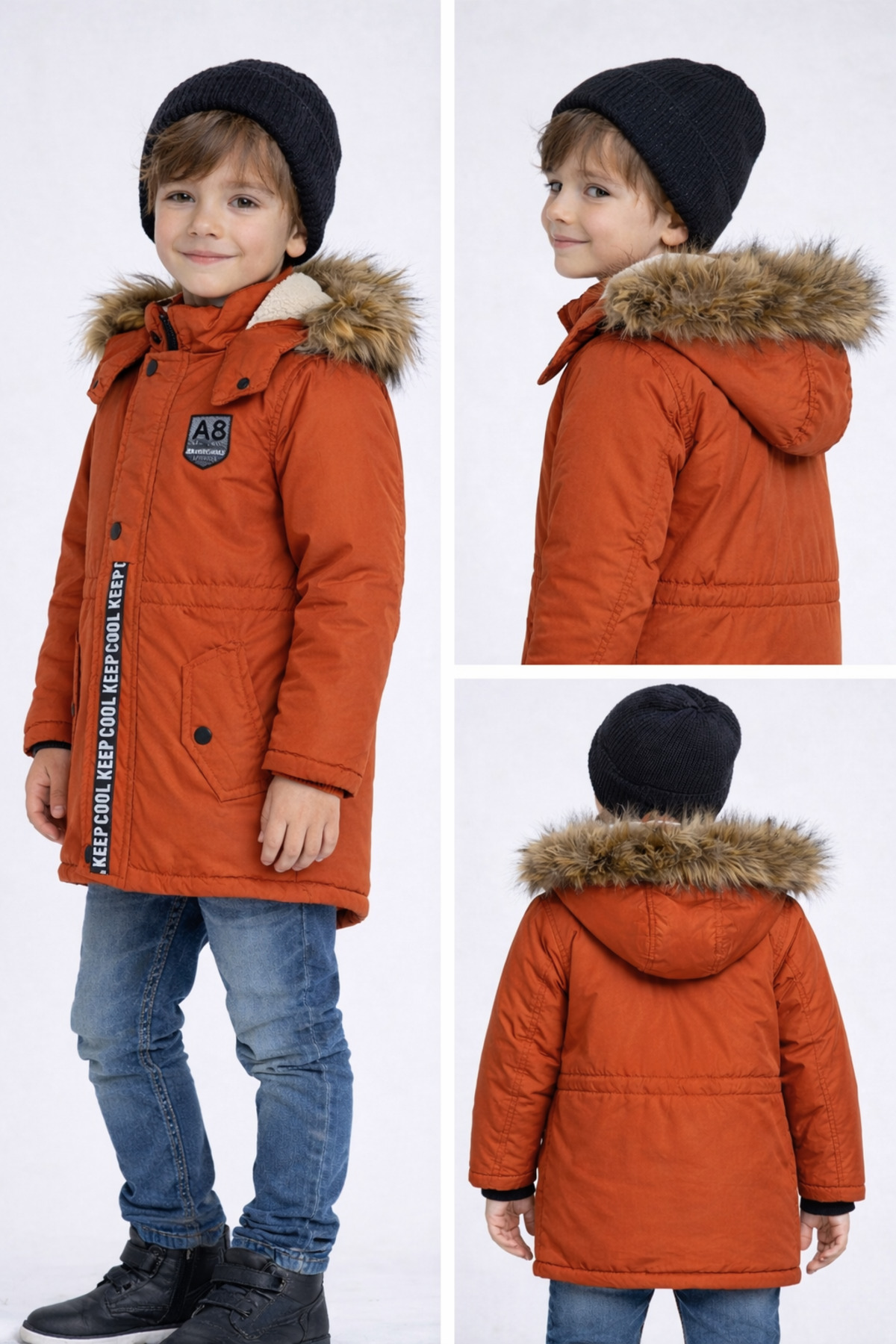 Mika Bebek & Çocuk Kiremit Renkli Erkek Çocuk Kışlık Su Geçirmez Mont fotoğrafı 2 (önizleme)