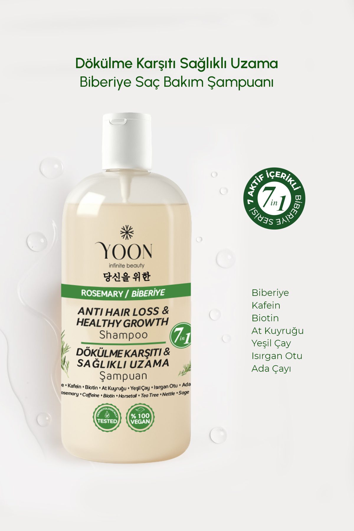2'li Set Saç Dökülme Karşıtı, Sağlıklı Hızlı Saç Uzatma, 7 Aktifli Tuzsuz Biberiyeli Şampuan 2x400ml — RY-83535 — تصویر 6 از 8