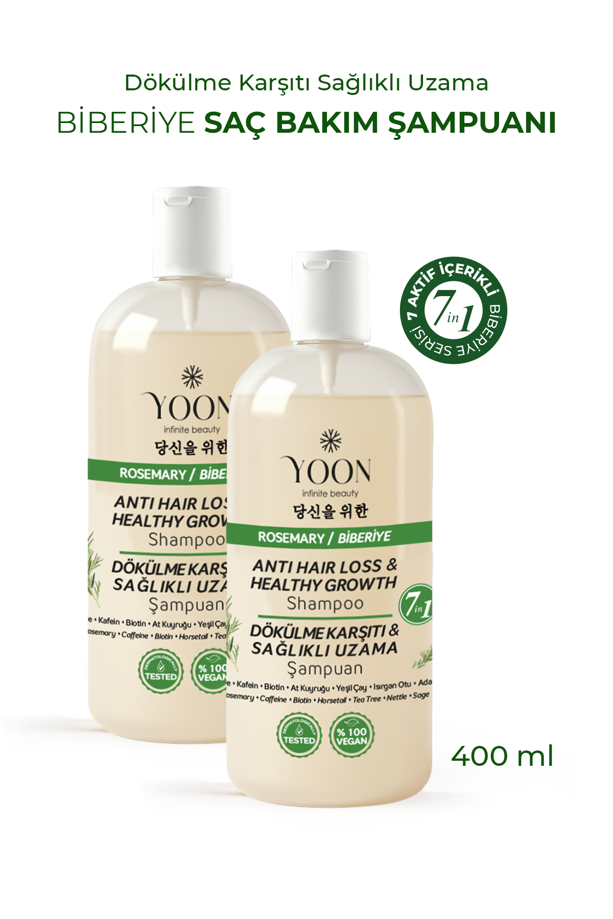 2'li Set Saç Dökülme Karşıtı, Sağlıklı Hızlı Saç Uzatma, 7 Aktifli Tuzsuz Biberiyeli Şampuan 2x400ml — RY-83535 — تصویر 8 از 8