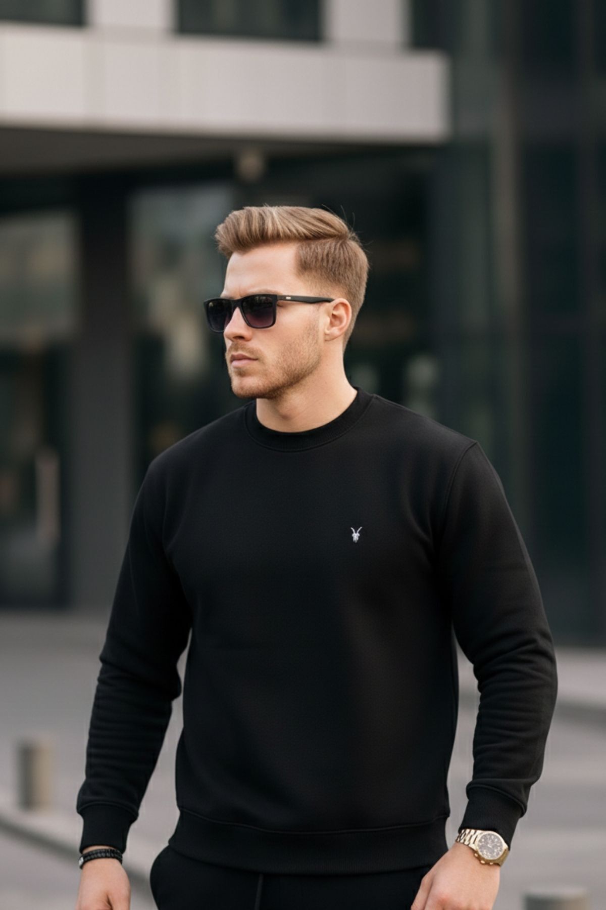 COMBİNE MİCHAİL  Siyah Renk Basic Bisiklet Yaka Relaxed Regular Erkek Sweatshirt - Görsel 5