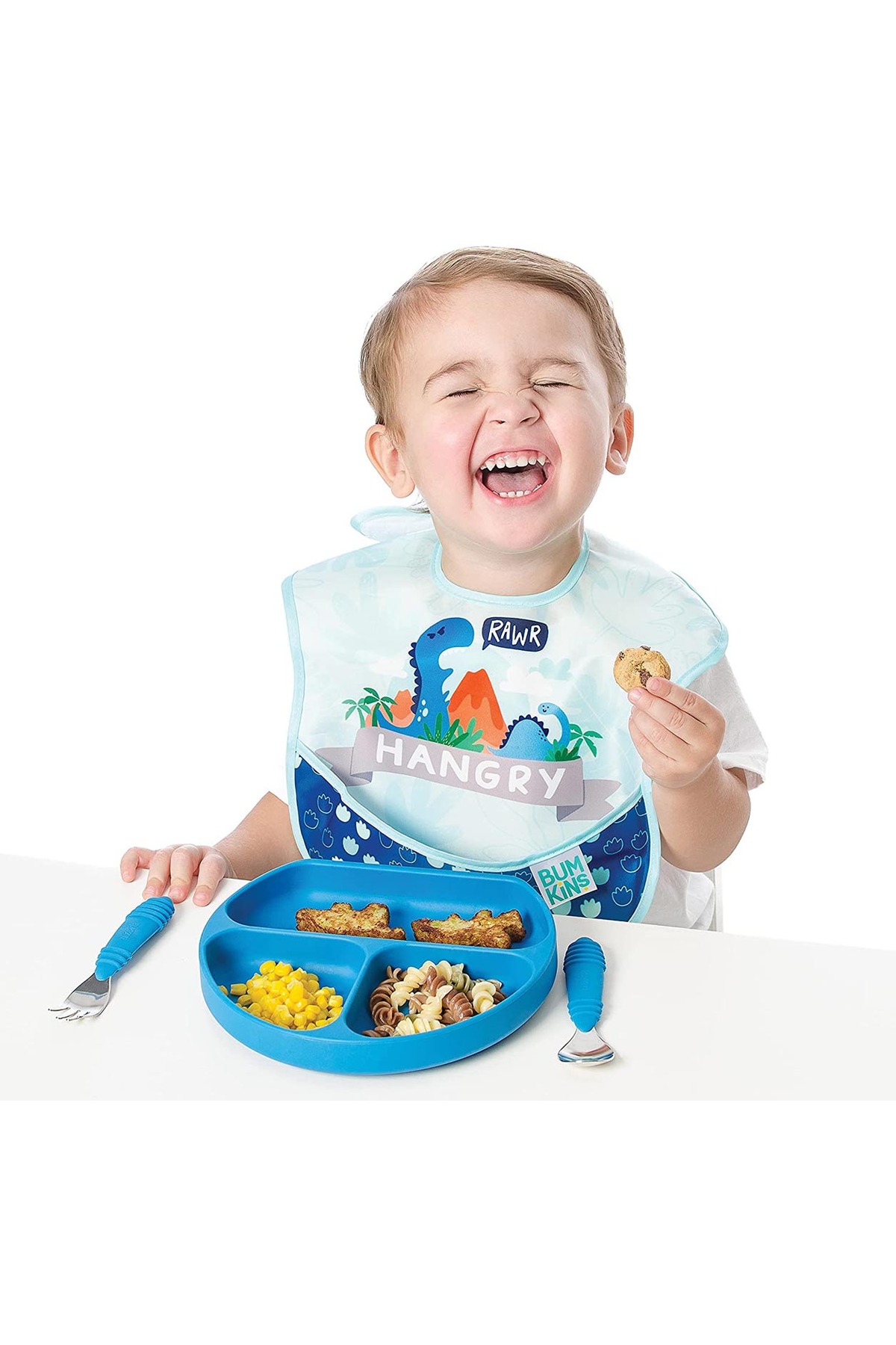 Bumkins Superbib Bebek Mama Önlüğü 3'lü Paket Hungry, Dinosaurs, Blue Tropic 6-24 Ay fotoğrafı 2 (önizleme)