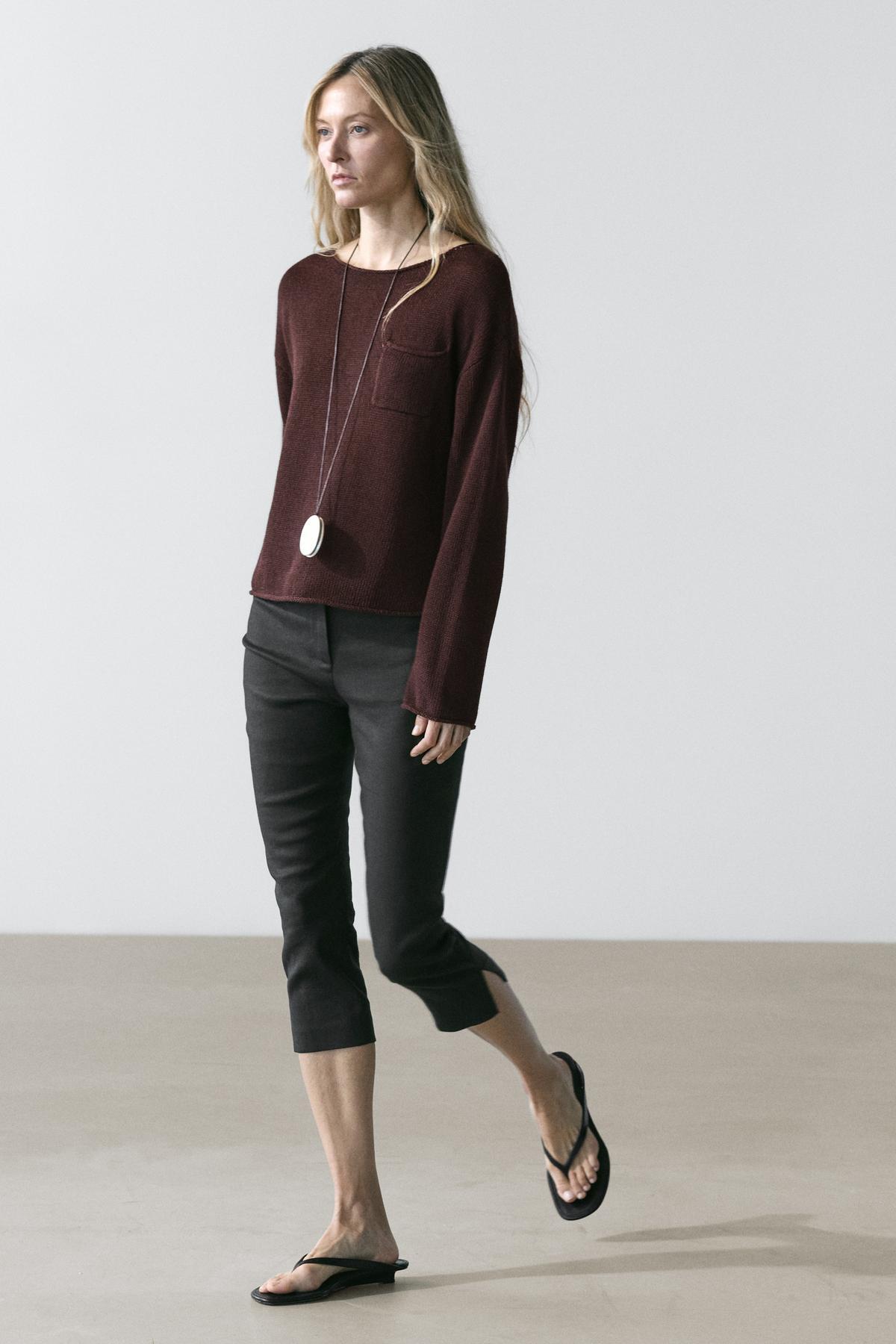 Massimo Dutti  Cepli pamuklu keten triko kazak - Görsel 4