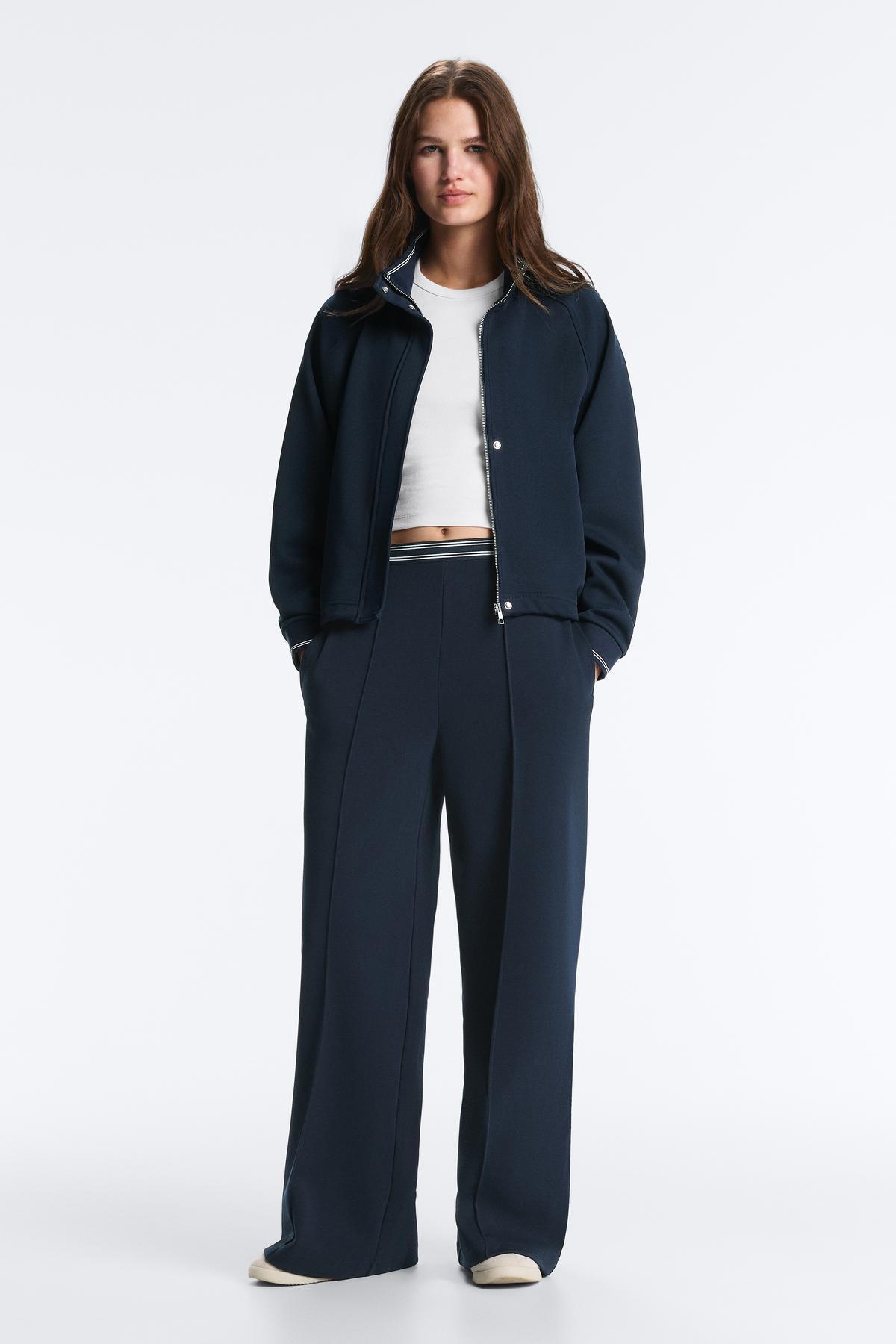 Oysho  Kontrast Piping Pamuklu Pikeli Düz Paça Pantolon - Görsel 5