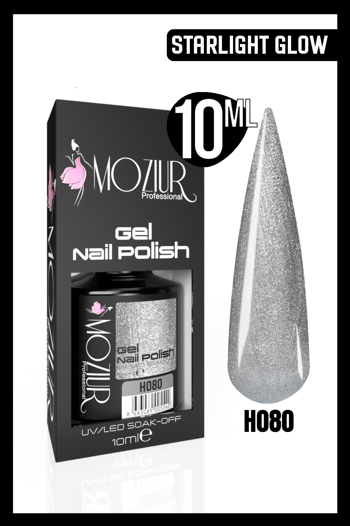 MOZIUR لاک دائمی ناخن UV LED H080 (SHIMMER SERIES) 10ml — خاکستری 8683089005542