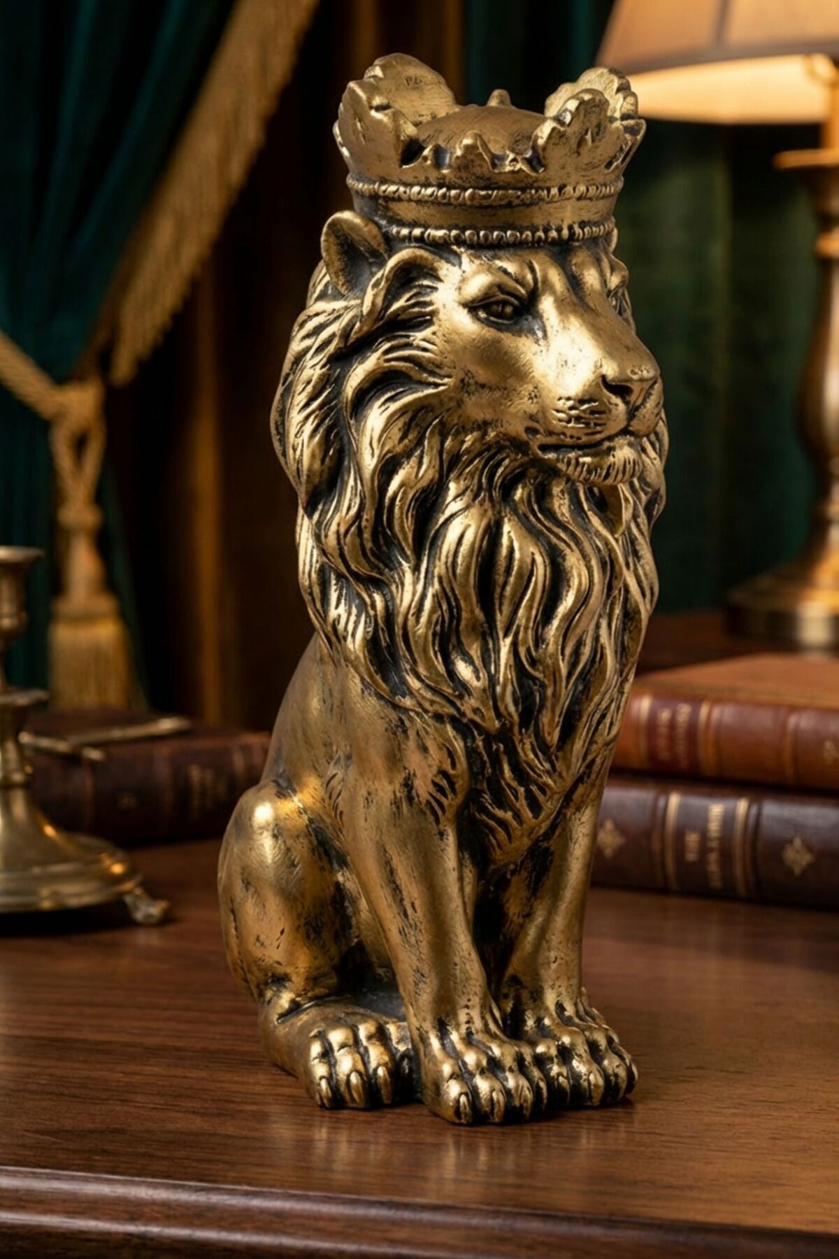 Trinket Decorative Object Sculpture Crowned Lion Trinket Decorative Ornament Gold Antique Color Model 34