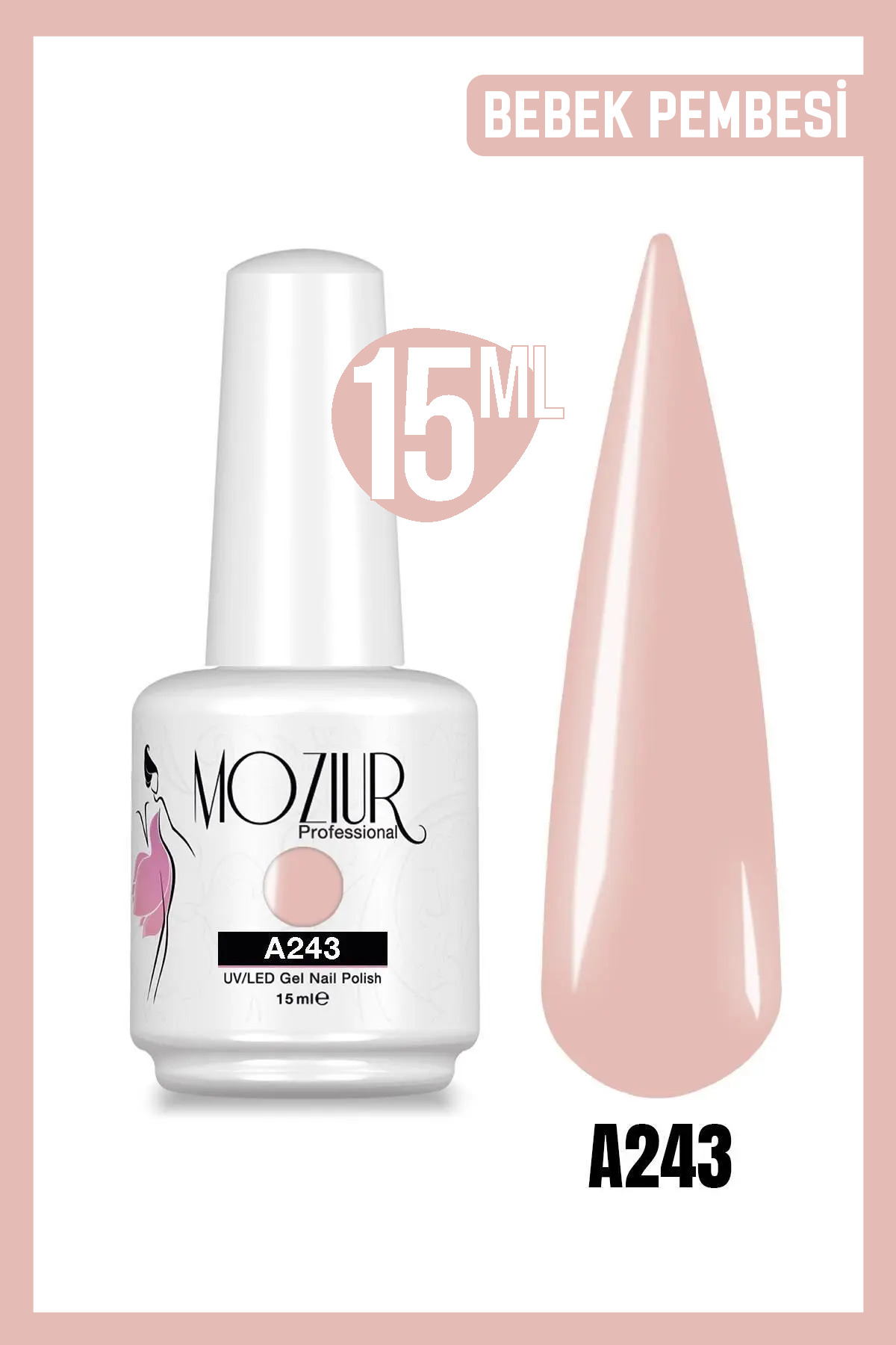 MOZIUR Kalıcı Oje UV Led A243 (NUDE SERİSİ) 15ml — صورتی 8683089009045