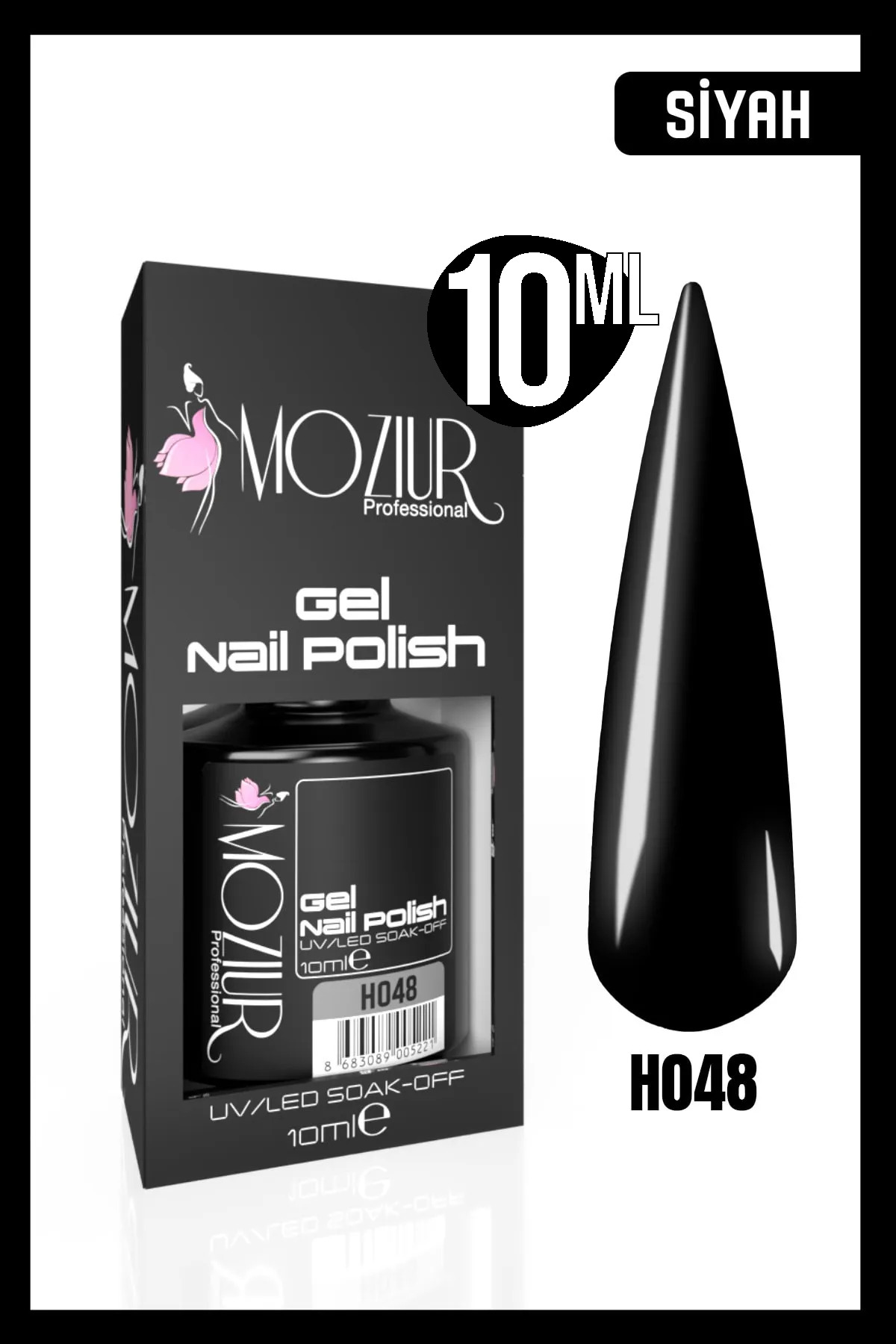MOZIUR Kalıcı Oje Uv Led H048 SİYAH (ANA RENKLER) 10ml — مشکی 8683089004750