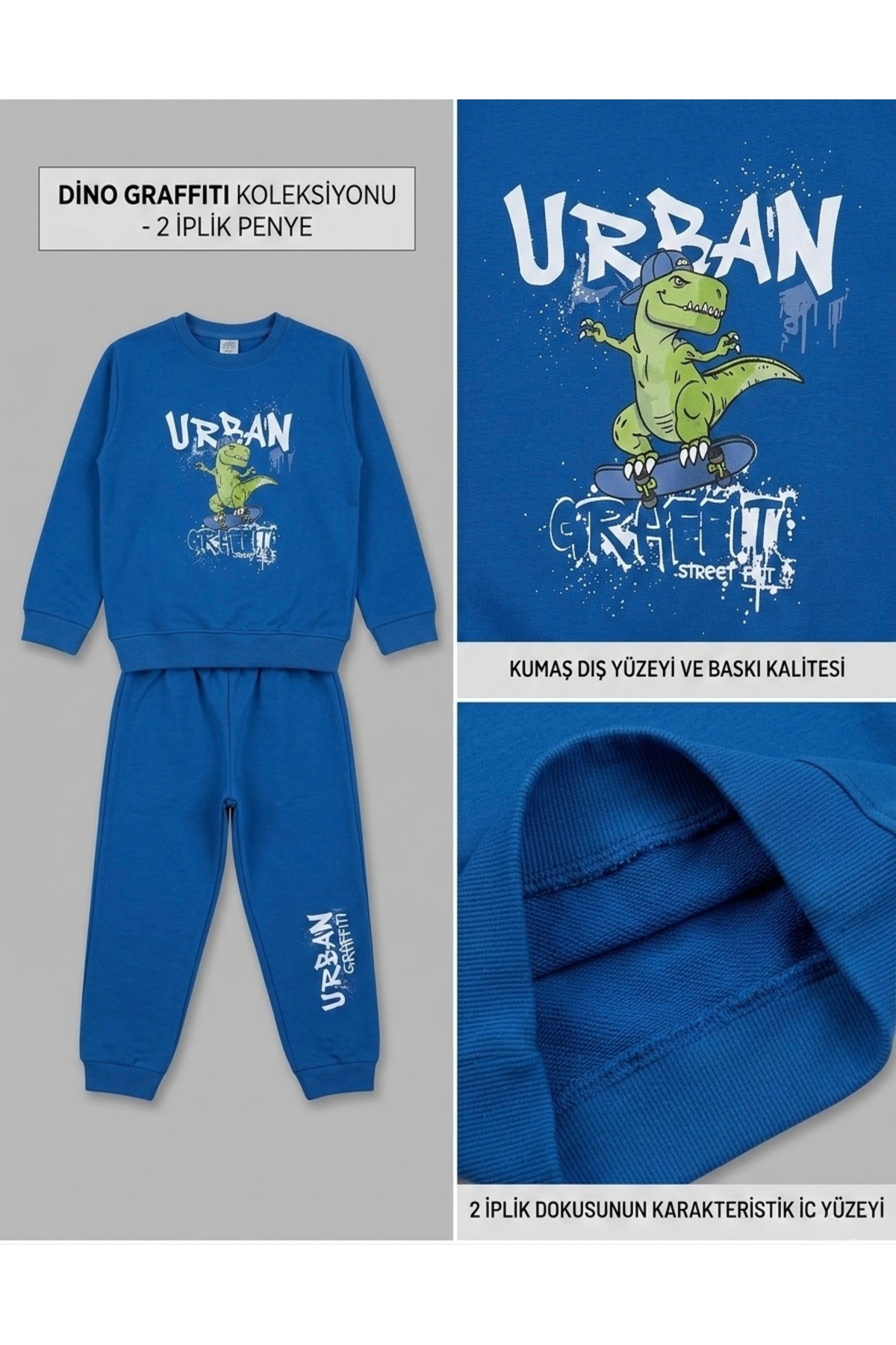 MİÇKO Kids 2 İplik Bisiklet Yakalı Erkek Çocuk Sweatshirt Ve Eşofmanaltı Takımı fotoğrafı 3 (önizleme)