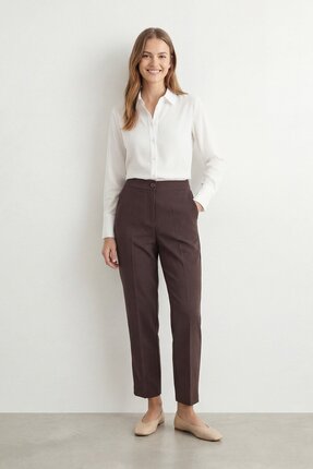 Puane Kadın Klasik Kesim Yüksek Bel Kumaş Pantolon-M1819PNT - BROWN