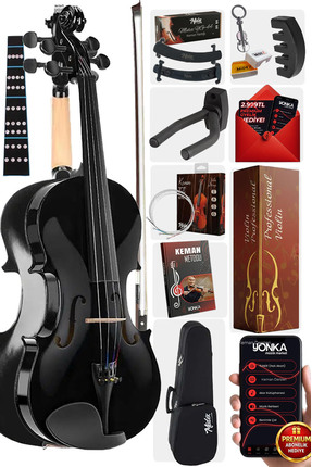 Midex Hga44bk-pak Full Siyah Set Keman 4/4 (YASTIK SUSTURUCU YEDEK TEL REÇİNE...