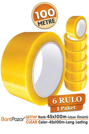 BantPazar 45x100 Şeffaf Bant (6 ADET) - Dayanıklı Ambalaj ve Koli Bandı-Ekono...