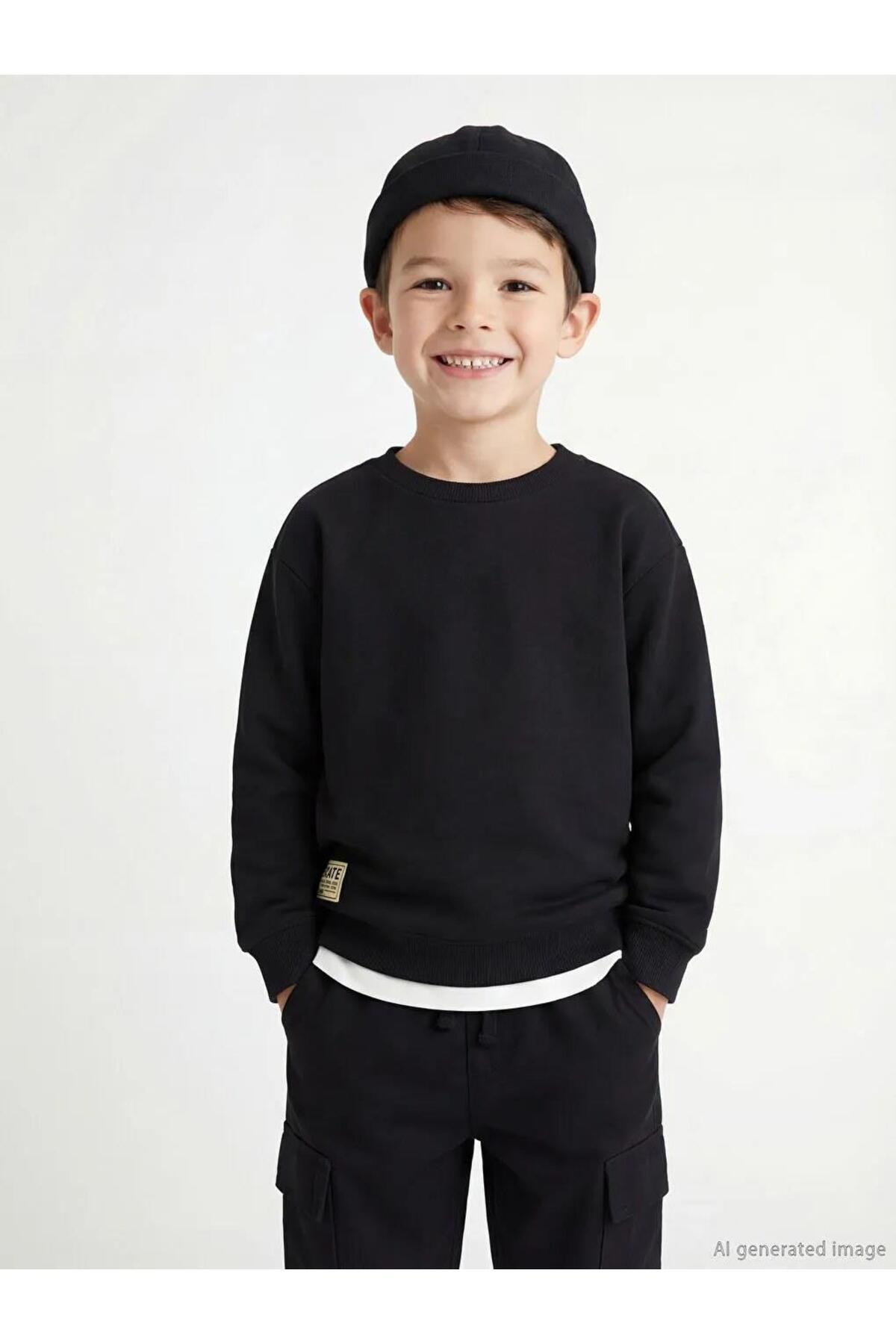LC Waikiki Black Long Sleeve Crew Neck Boys' T-Shirt (S6)
