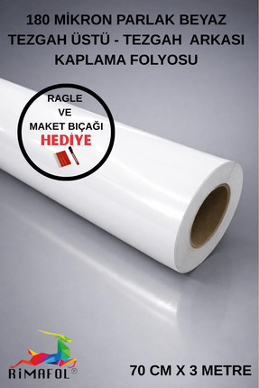 RİMAFOL Parlak Beyaz Tezgah -Tezgah Arkası Kaplama Folyosu 180 MİKRON 70 CM X...