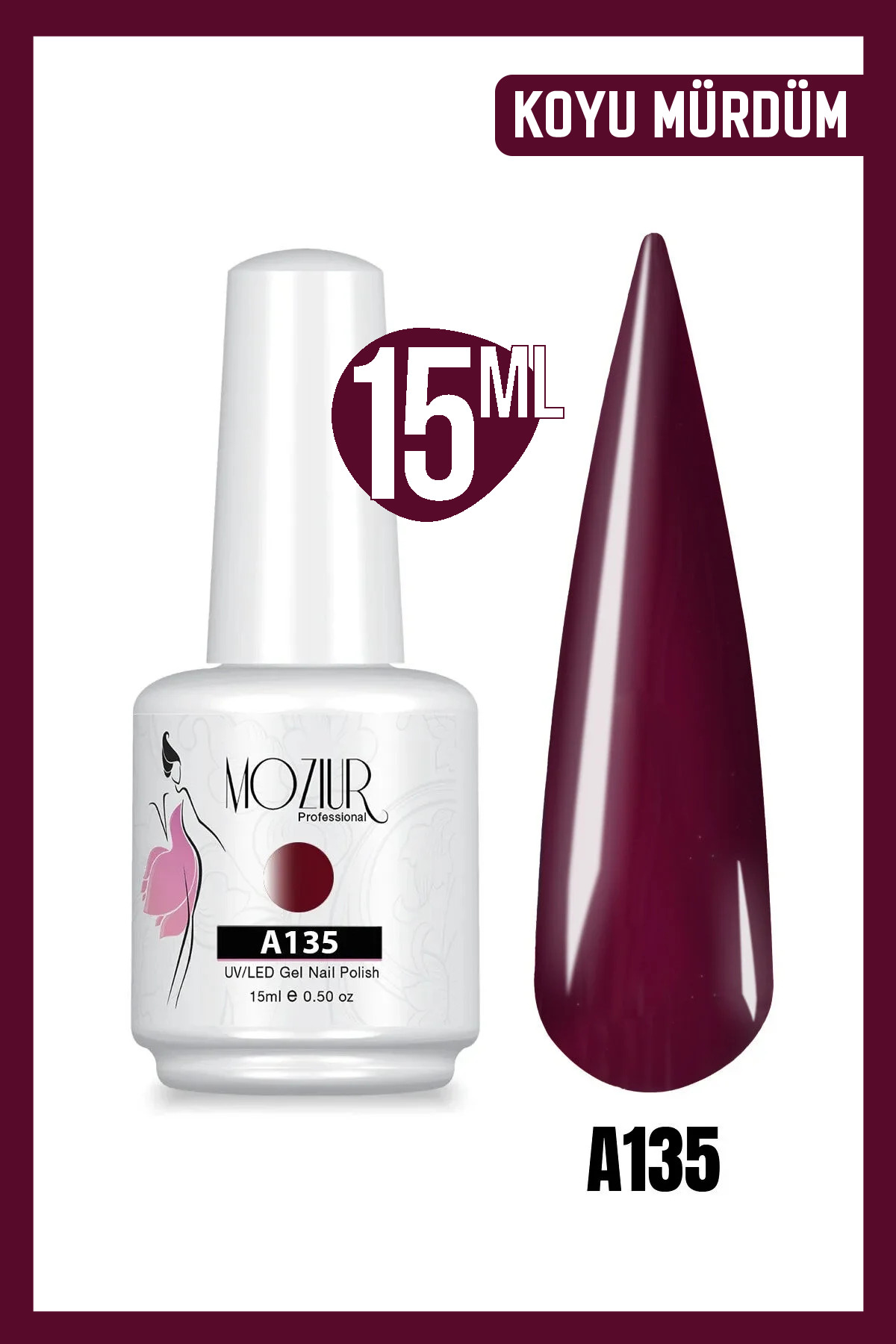 MOZIUR لاک دائمی UV Led A135 (سری قرمز) 15ml — زرشکی 8683089006020