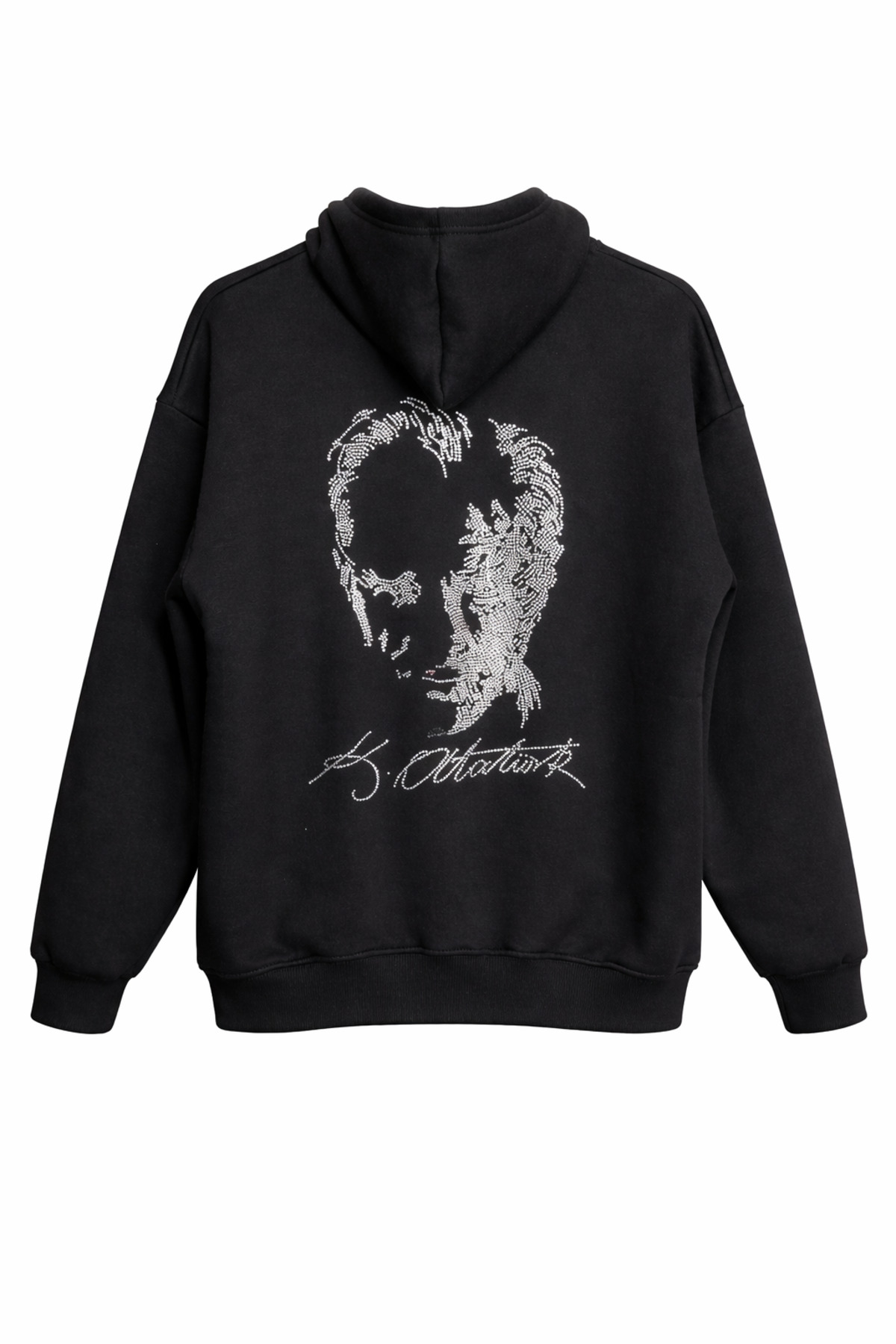 MOONBULL  Unisex Atatürk ve Atatürk İmzası Taş Sırt Baskı Detaylı Kanguru Cepli Oversize Kapüşonlu Sweatshirt