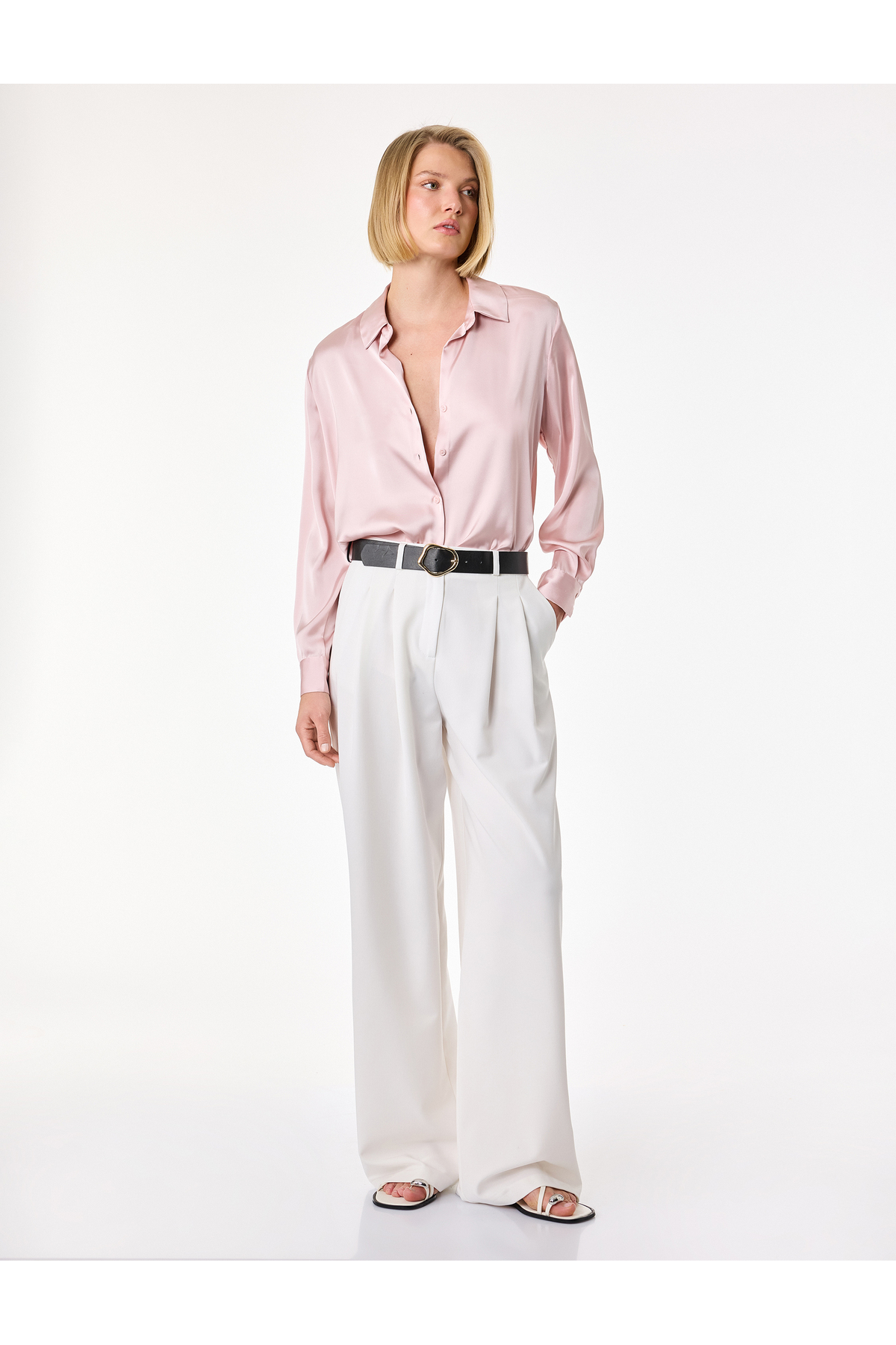 Koton  Uzun Kollu Klasik Yaka Düğmeli Saten Gömlek - Görsel 2