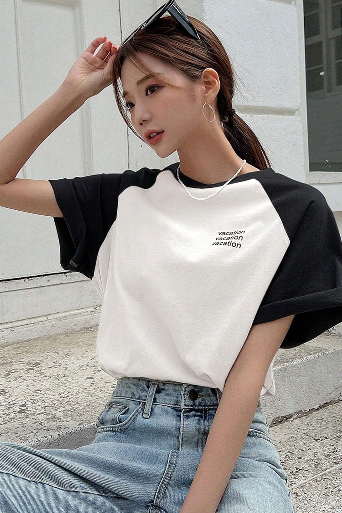 MARECASH Unisex bela Oversize kroj raglan rukava T-shirt - odmor Štampano