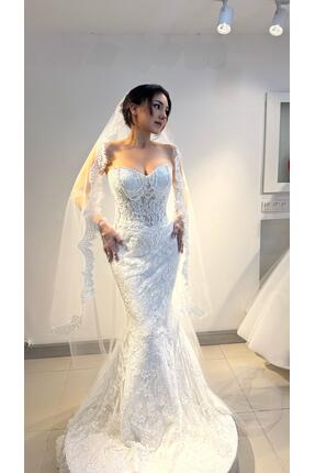 Zöhra avcı gelinlik ve moda BALIK MODEL İNCİ DESENLİ DANTEL KAPLAMA