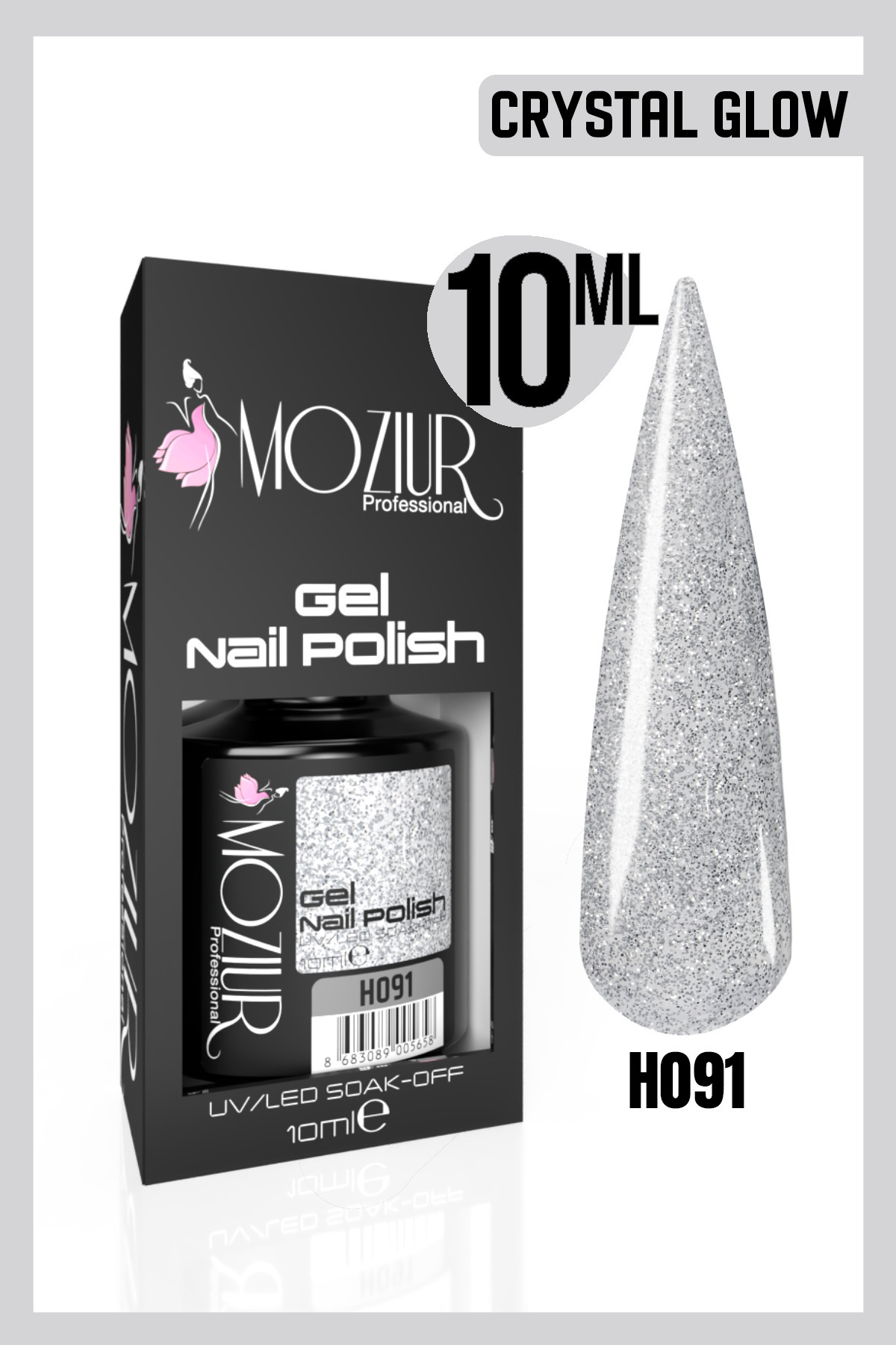MOZIUR لاک دائمی ناخن UV Led H091 (Crystal Glow) 10ml — خاکستری 8683089005542
