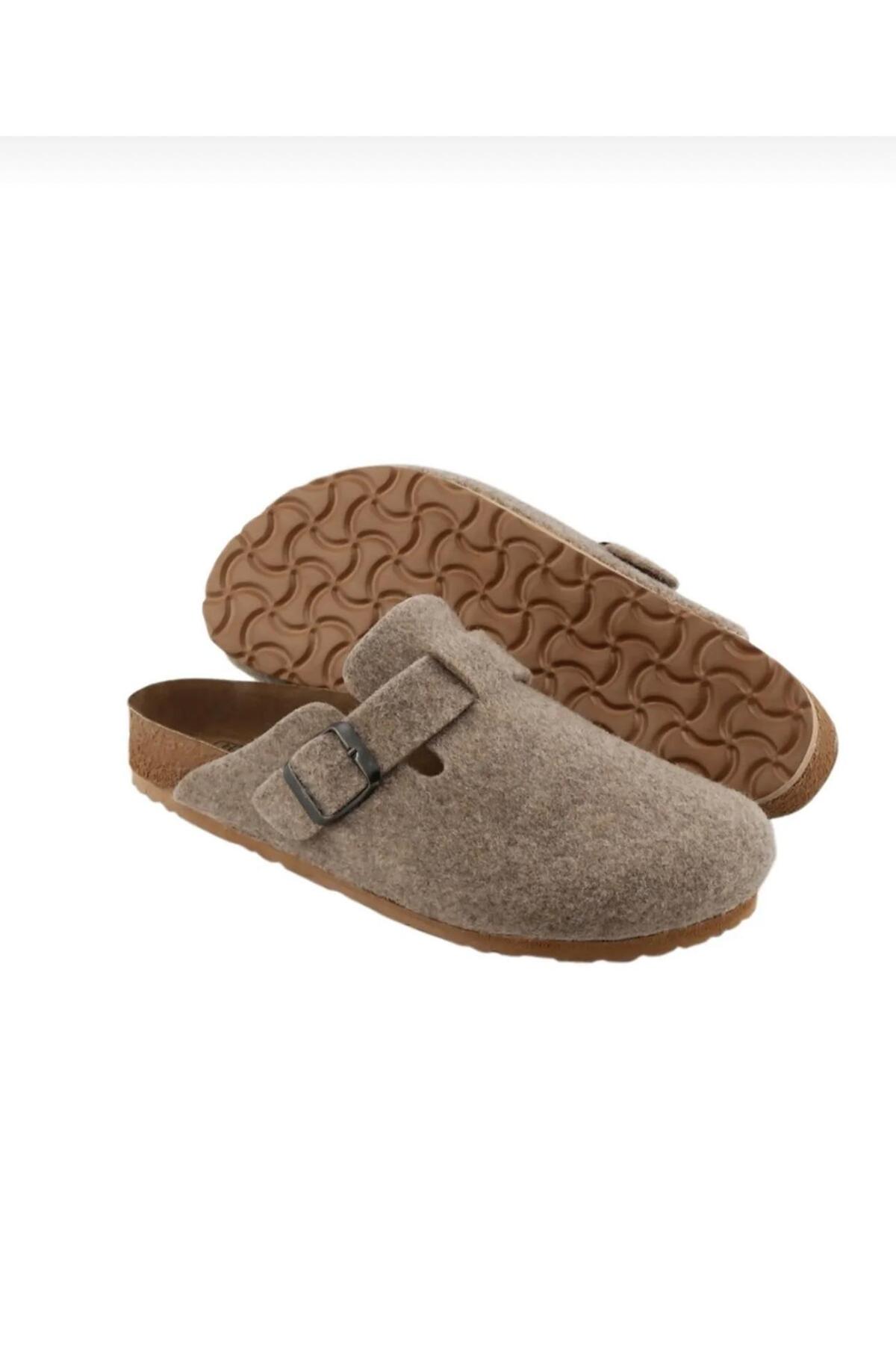 Genel Markalar  Ithal Unisex Kışlık Önü Kapalı Ortopedik Keçeli Günlük Sabo Ev Terliği Taba