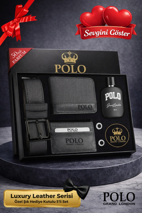 POLOGRAND London Orijinal Erkek 5'li Hediye Kutulu Luxury Serisi Deri Kemer C...
