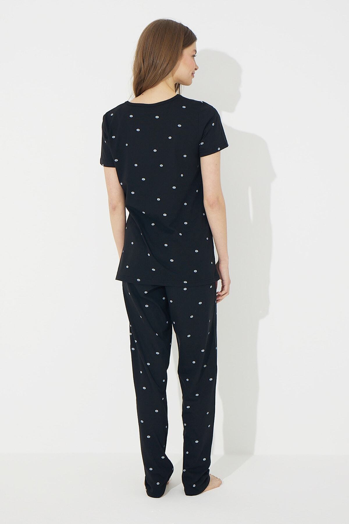 Siyah İnci  Siyah Kısa Kollu Pamuklu Pijama Takımı - Görsel 3