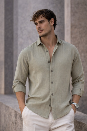 Valiberta Nefes Alabilir Yarım Oversize Müslin Kumaş Uzun Kol Yakalı Erkek Gö...