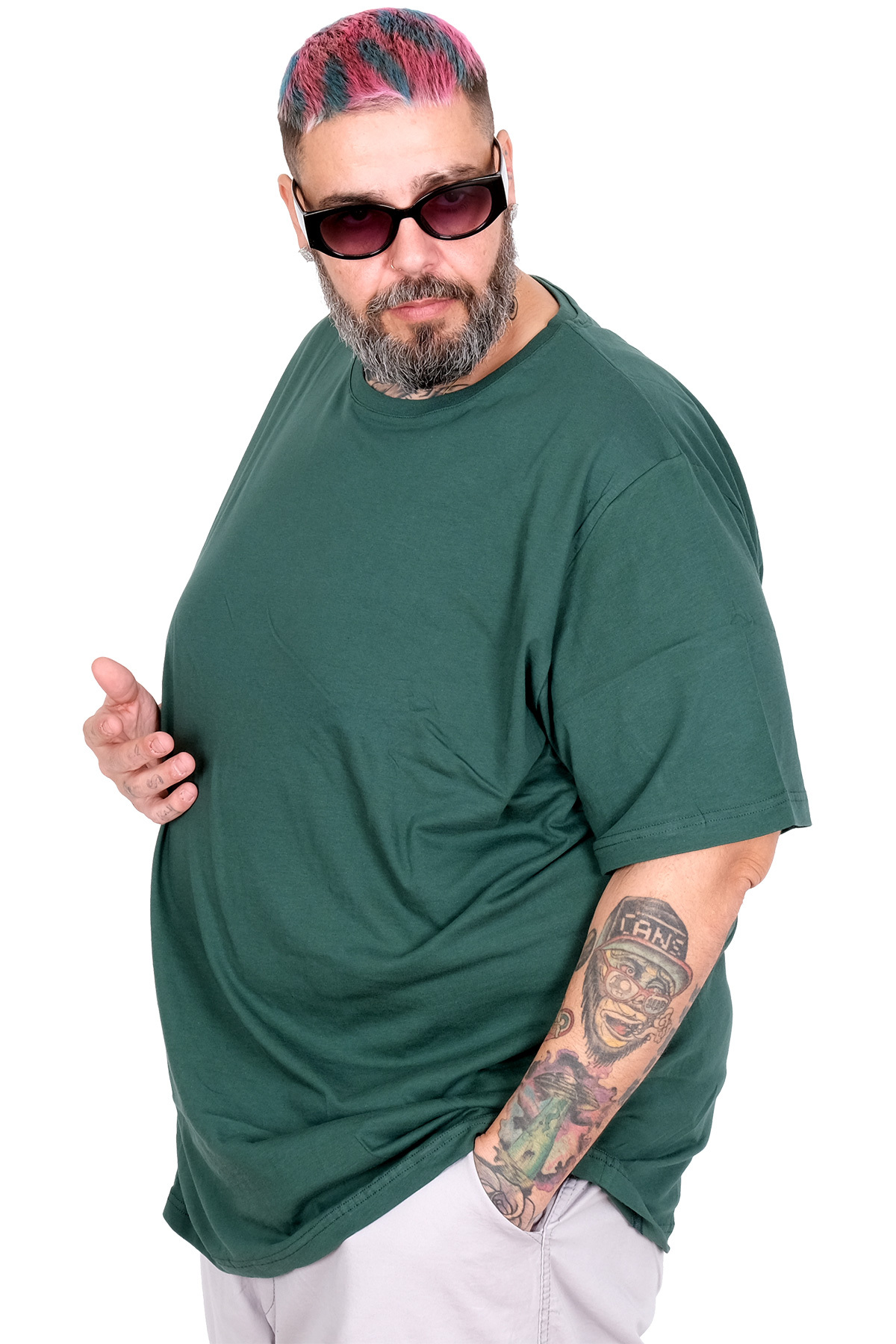ModeXL Büyük Beden Erkek Bisiklet Yaka Basic T-Shirt %100 Pamuk 20031 Nefti
