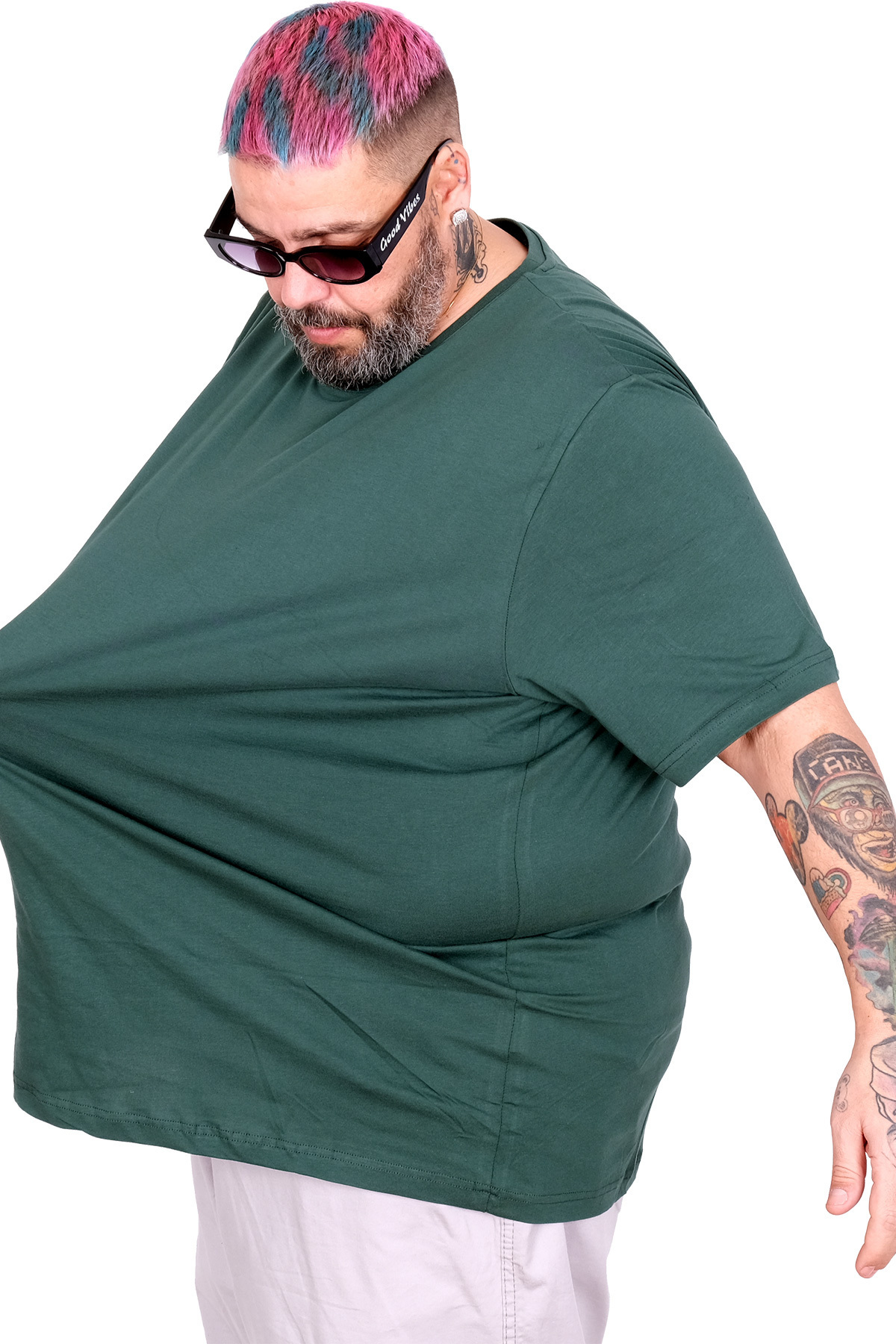 ModeXL Büyük Beden Erkek Bisiklet Yaka Basic T-Shirt %100 Pamuk 20031 Nefti görsel 3