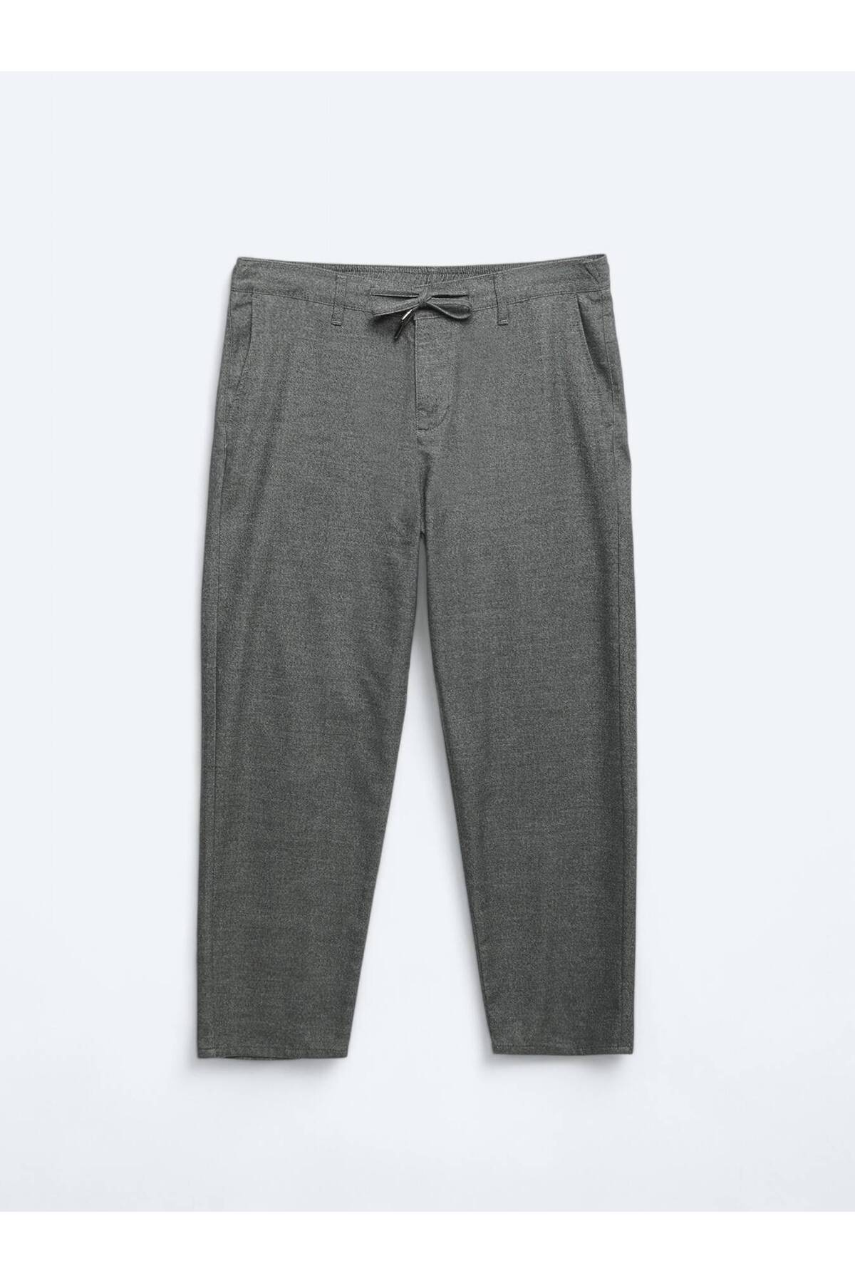 Kip Gri Desenli Dokuma Jogging Fit Casual Pamuk Karışımlı Pantolon görsel 6