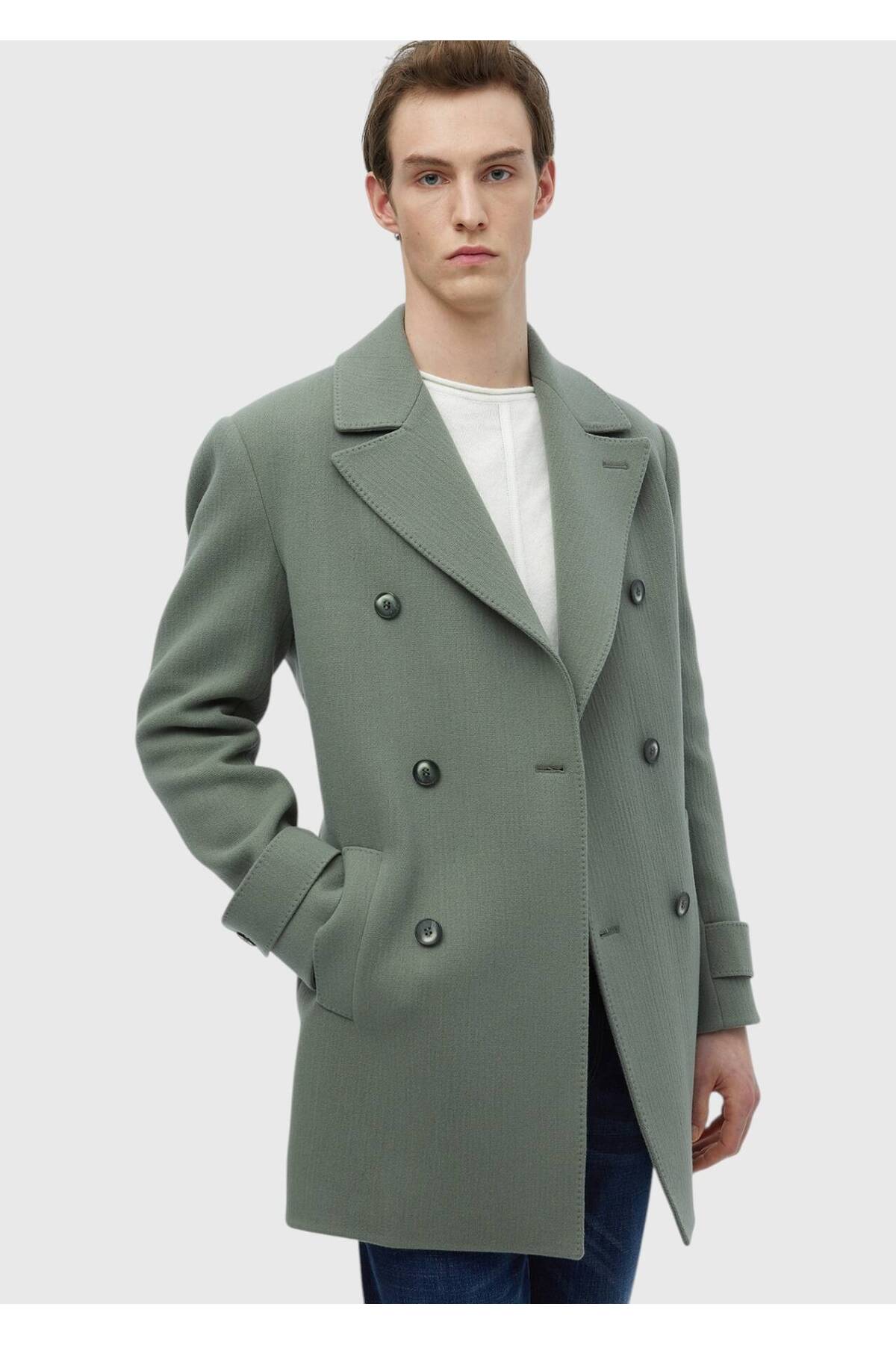 Ramsey  Açık Yeşil Regular Fit Kruvaze Yaka Casual Dokuma Palto
