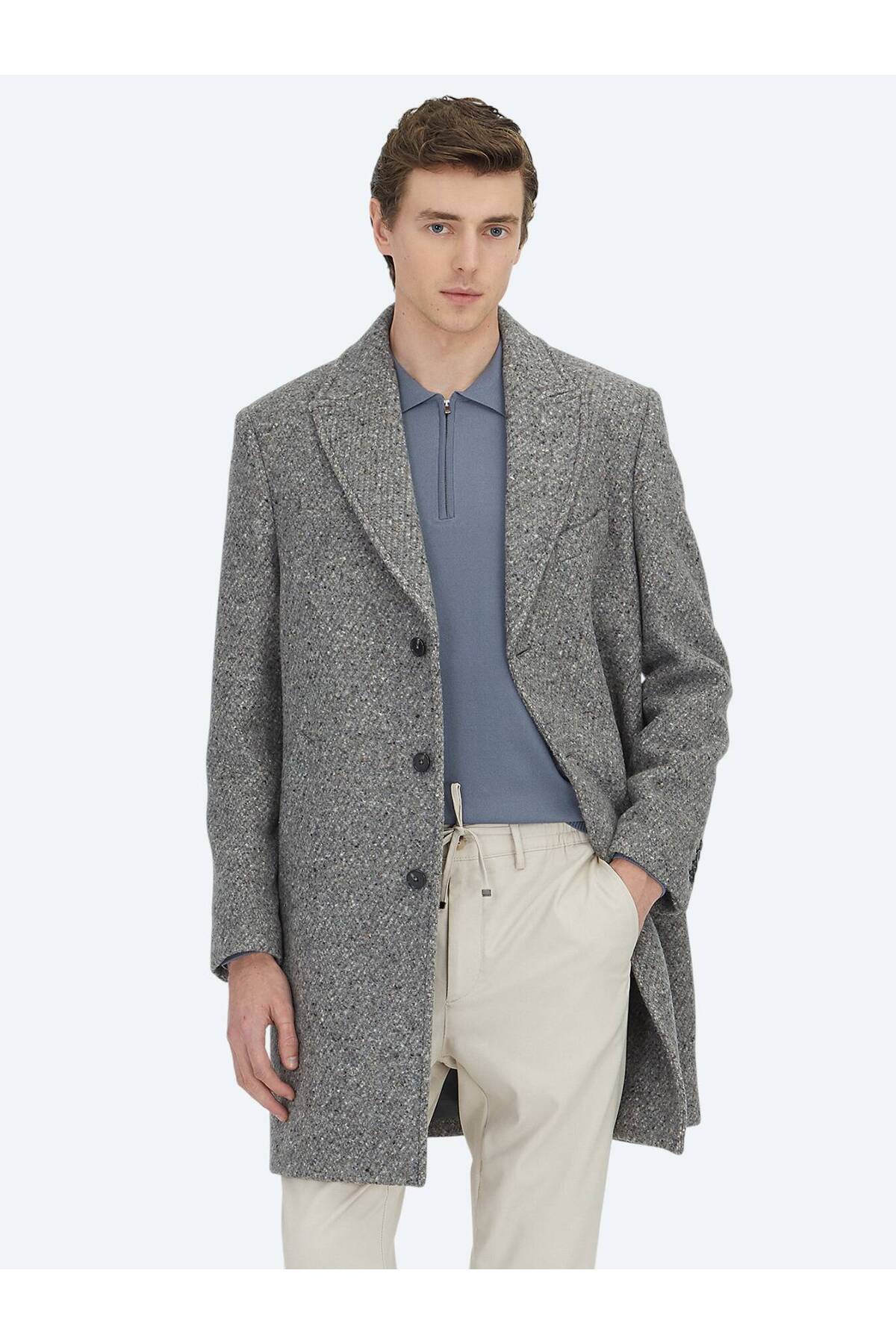 Kip  Vizon Regular Fit Kelebek Yaka Klasik Dokuma Palto