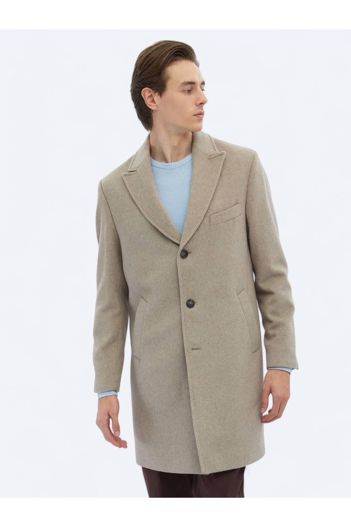 Kip  Vizon Regular Fit Kruvaze Yaka Klasik Dokuma Palto - Görsel 4