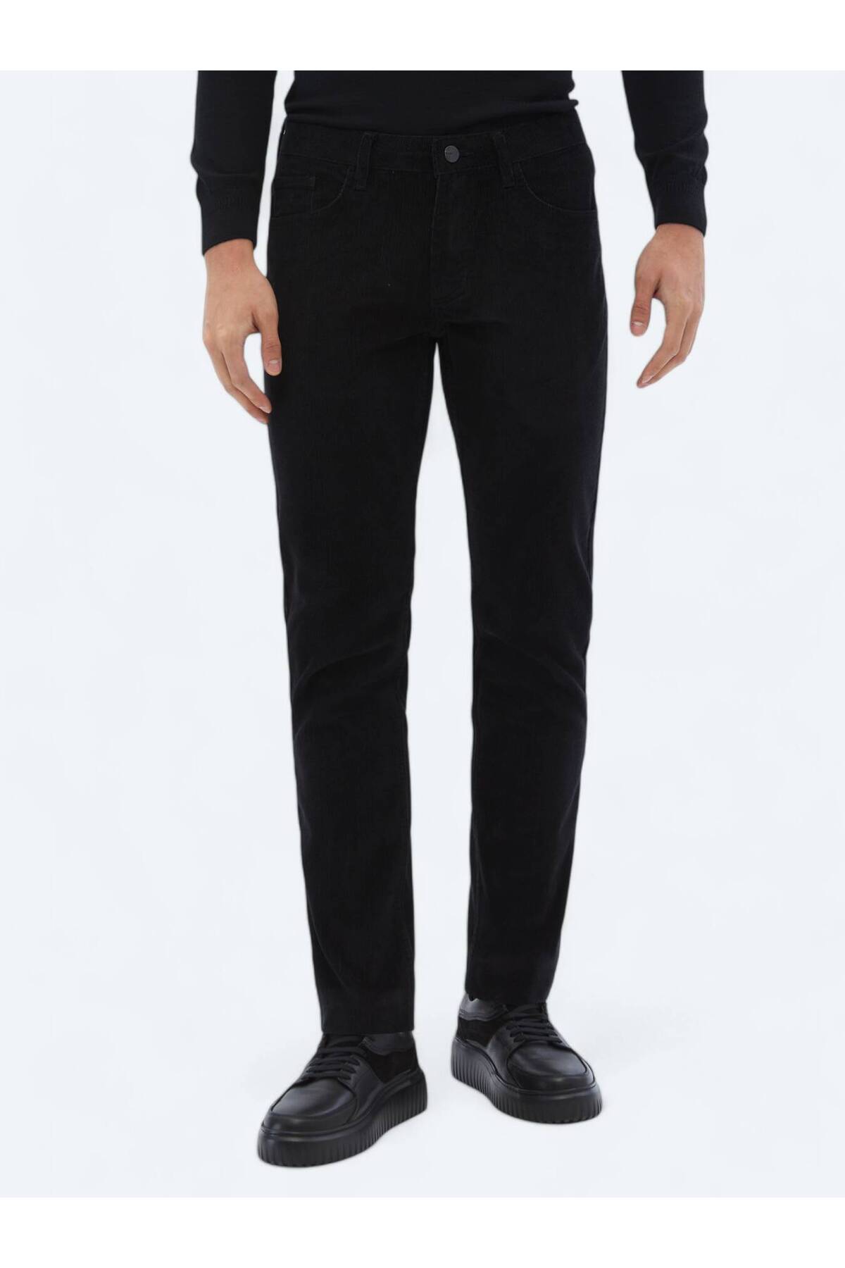 Kip Siyah Dokuma Slim Fit Kadife Casual Pamuk Karışımlı Pantolon görsel 2