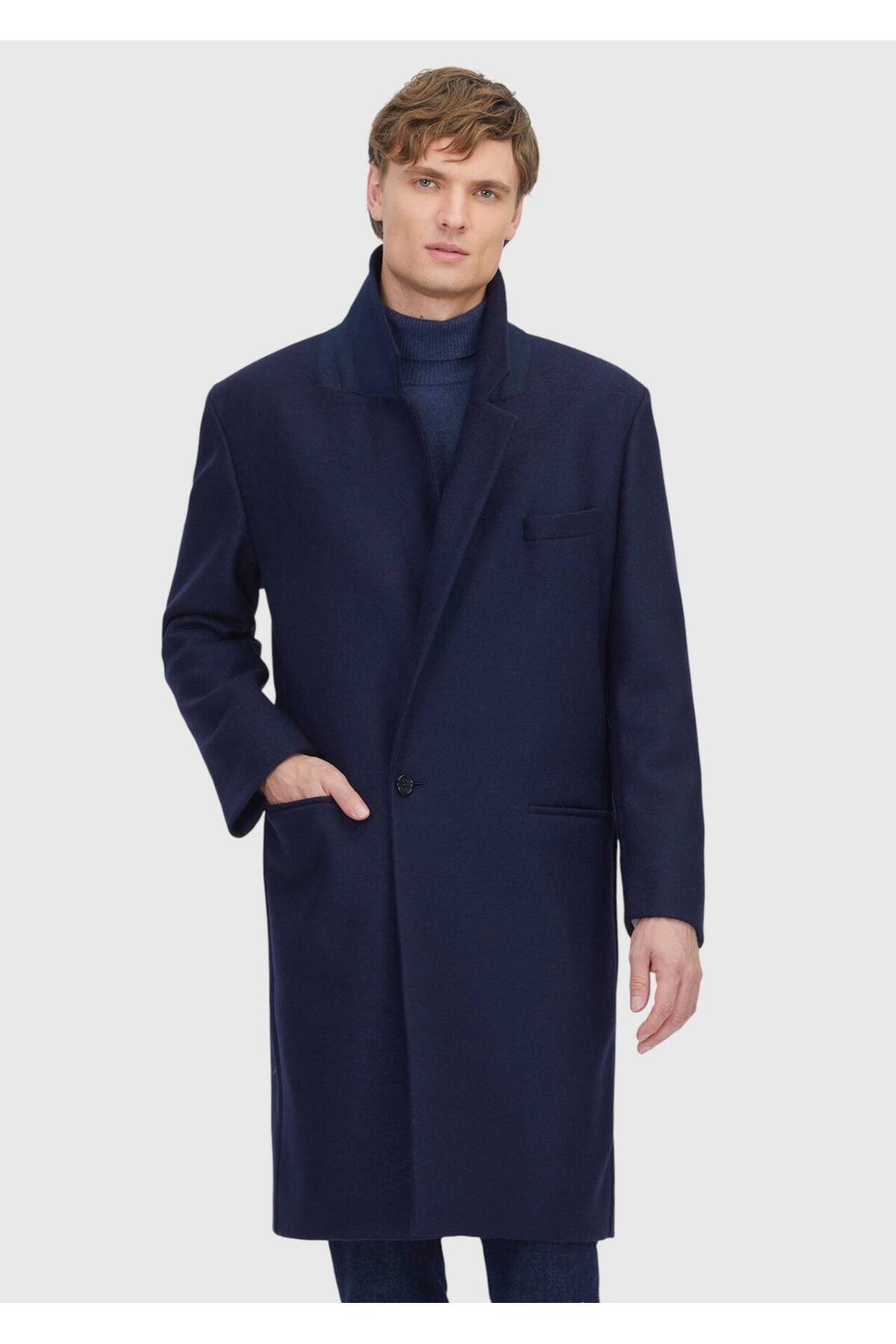 Ramsey  Lacivert Regular Fit Casual Örme Palto - Görsel 3