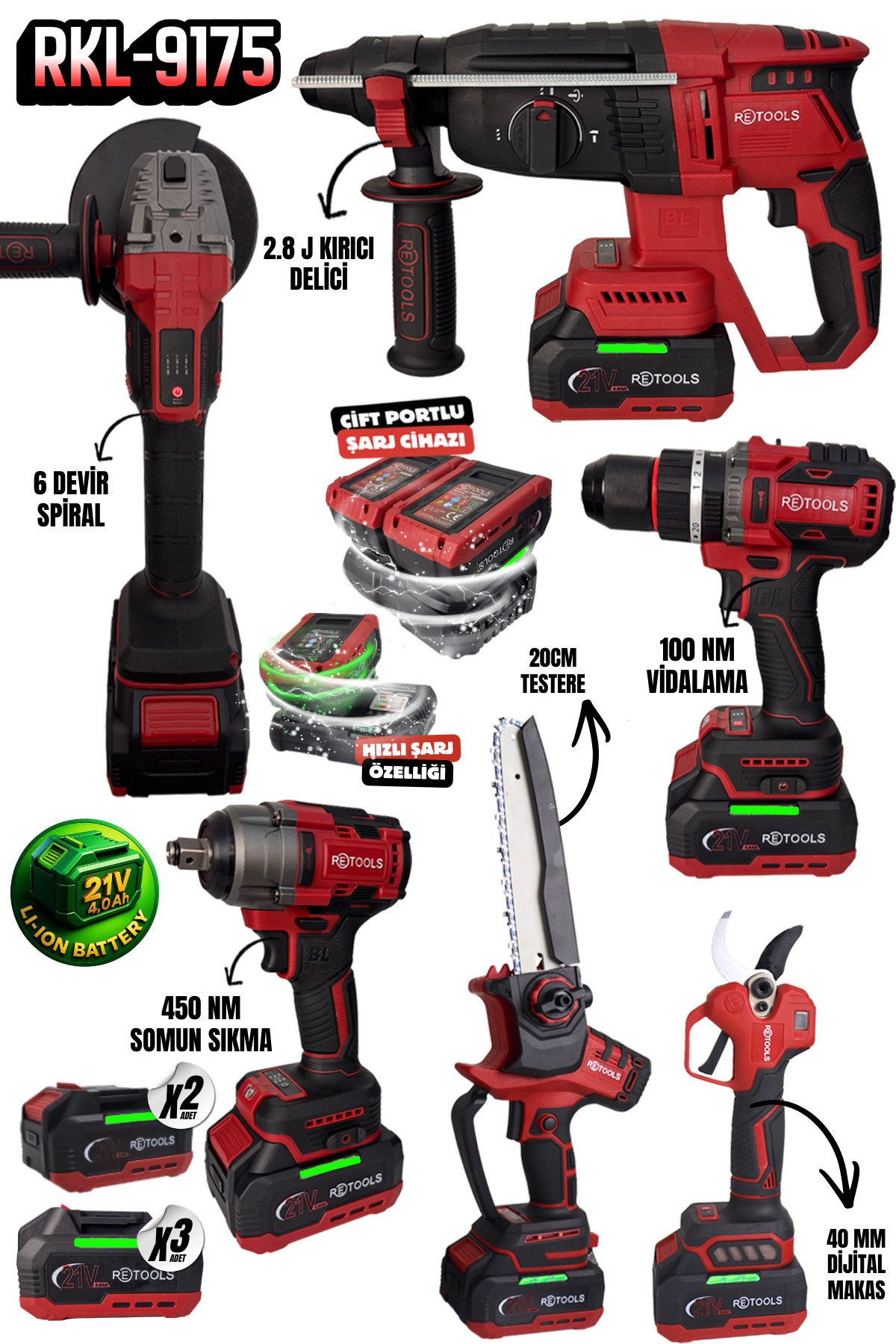 RETOOLS 6'lı Set Bordo – Yeni Seri 4'lü Matkap Seti + Testere