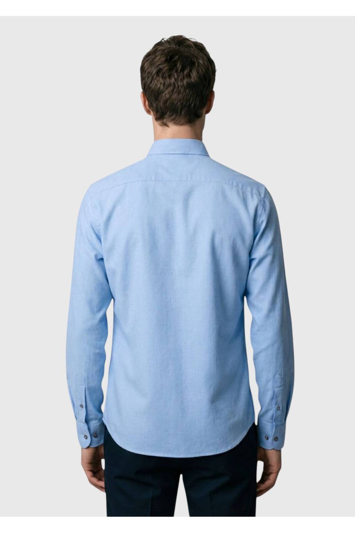 Ramsey  Mavi Düz Regular Fit Dokuma Casual %100 Pamuk Gömlek - Görsel 4