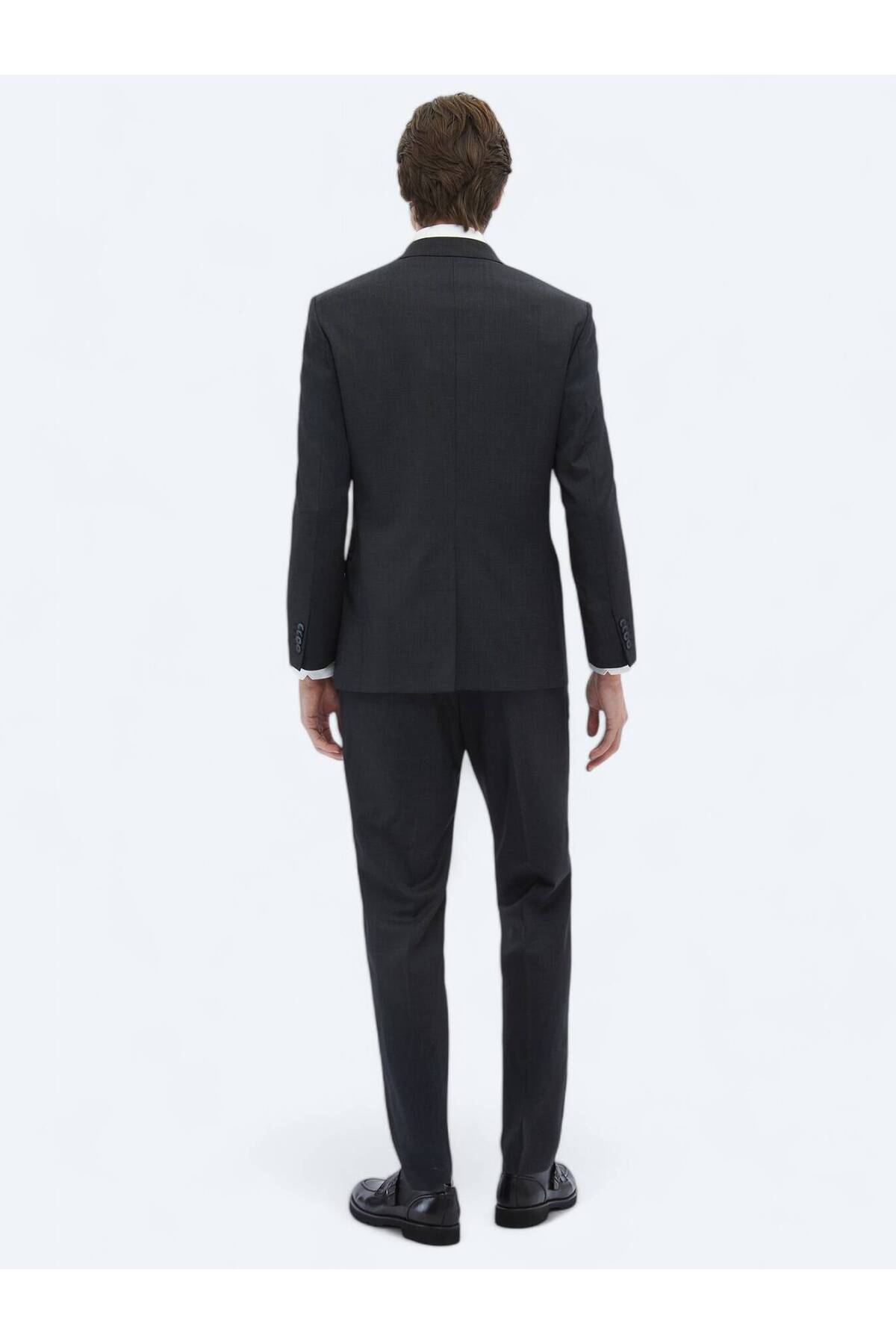 Kip Antrasit Çizgili Modern Fit Yün Karışımlı Takım Elbise görsel 6