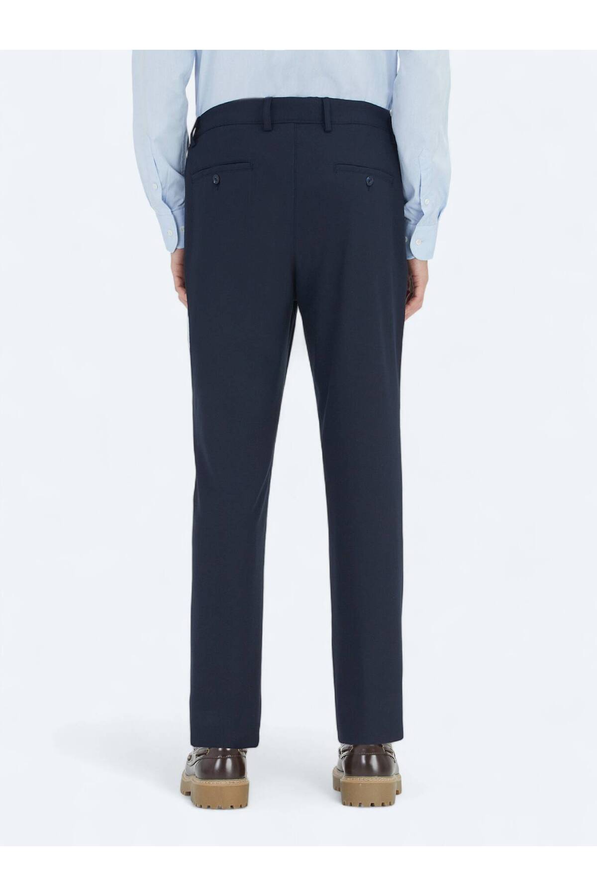 Lacivert Düz Dokuma Jogging Fit Casual Pantolon — رنگارنگ 10161175 — تصویر 4 از 5