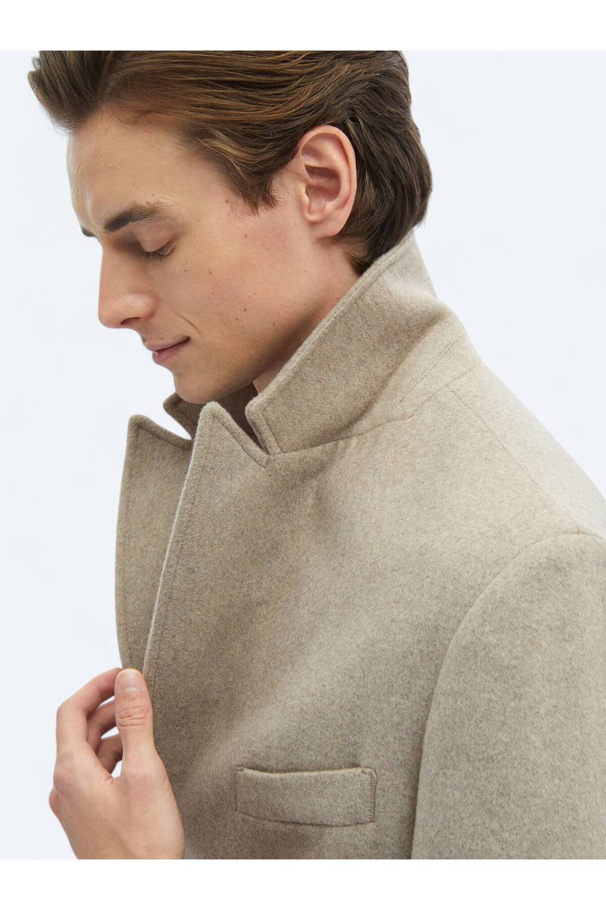 Kip  Vizon Regular Fit Kruvaze Yaka Klasik Dokuma Palto - Görsel 8