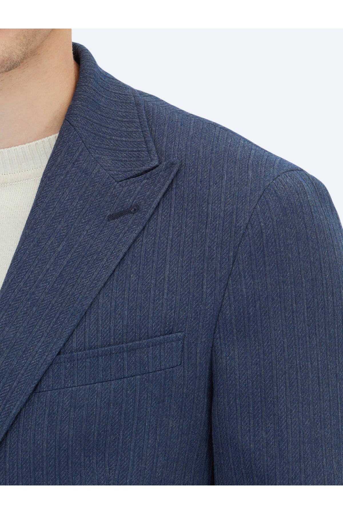 Kip  Koyu Lacivert Çizgili Modern Fit Ceket - Görsel 5