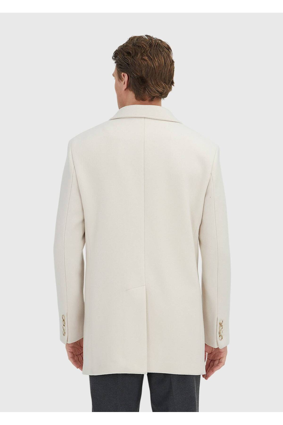 Ramsey Ekru Regular Fit Kruvaze Yaka Casual Dokuma Kaban görsel 7