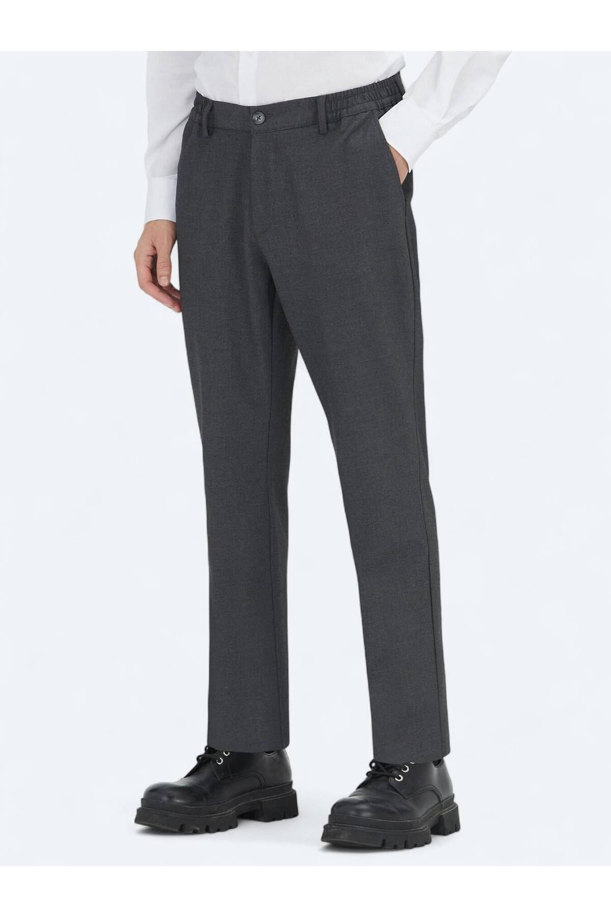 Antrasit Düz Dokuma Jogging Fit Casual Pantolon — رنگارنگ 10161175 — تصویر 3 از 7