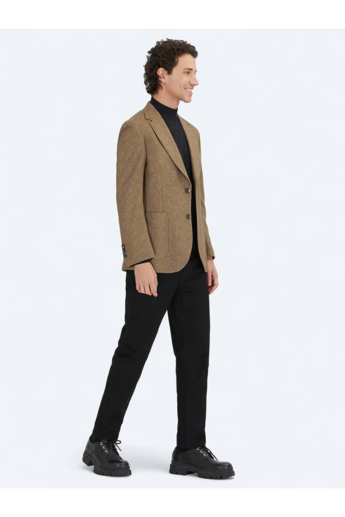 Kip  Kahverengi Baskılı Modern Fit Örme Ceket - Görsel 3