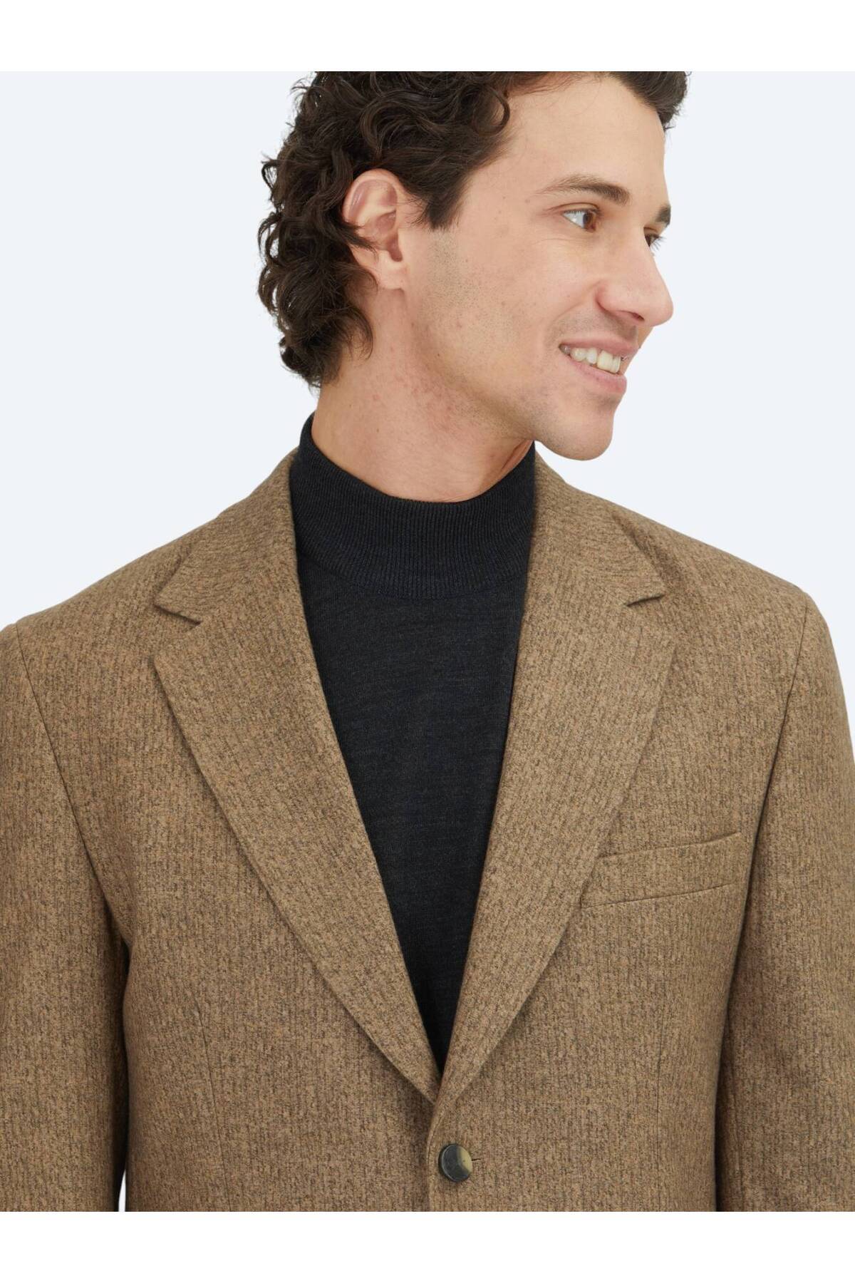 Kip  Kahverengi Baskılı Modern Fit Örme Ceket - Görsel 4