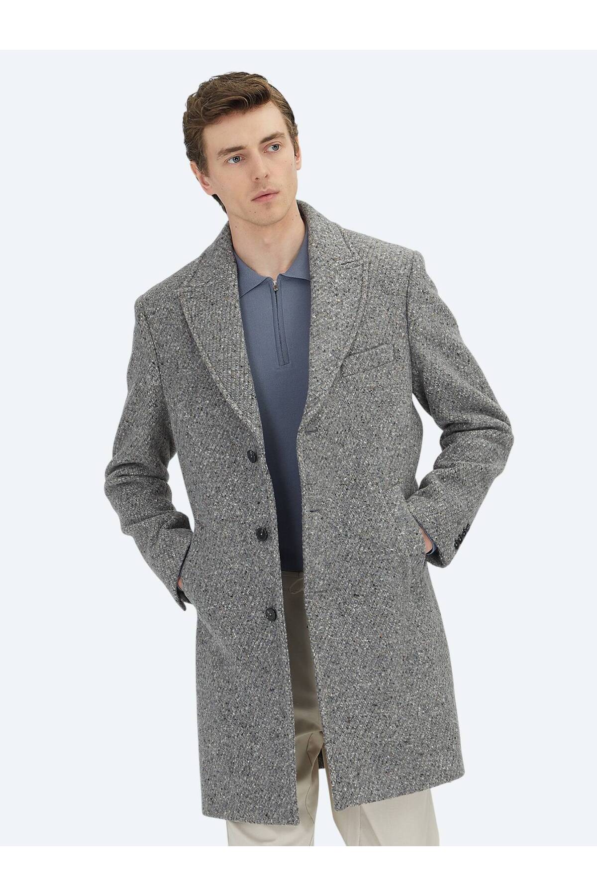 Kip  Vizon Regular Fit Kelebek Yaka Klasik Dokuma Palto - Görsel 5